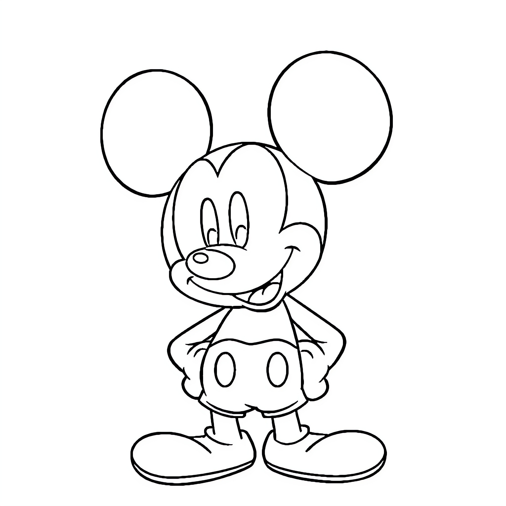 Mickey Mouse happily posing Coloring Page (free black-and-white line drawing printable PDF for all, from beginners to advanced learners, including children, teens, adults, and seniors)