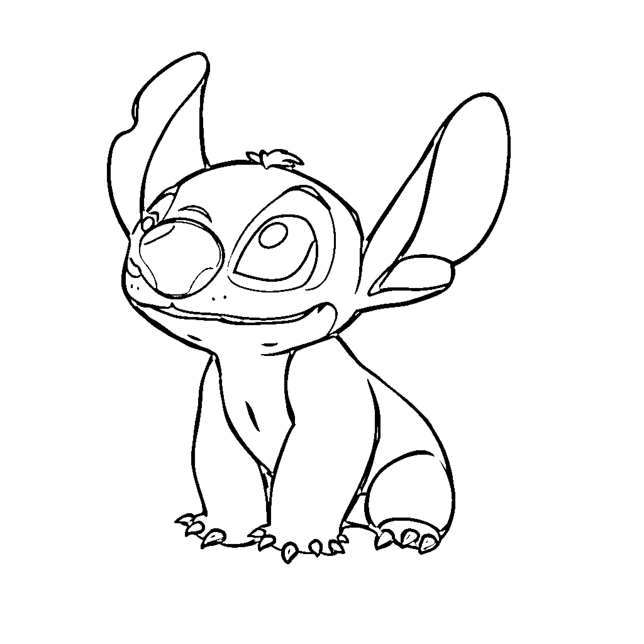 Stitch exploring curiously and mischievously Coloring Page (free black-and-white line drawing printable PDF for all, from beginners to advanced learners, including children, teens, adults, and seniors)