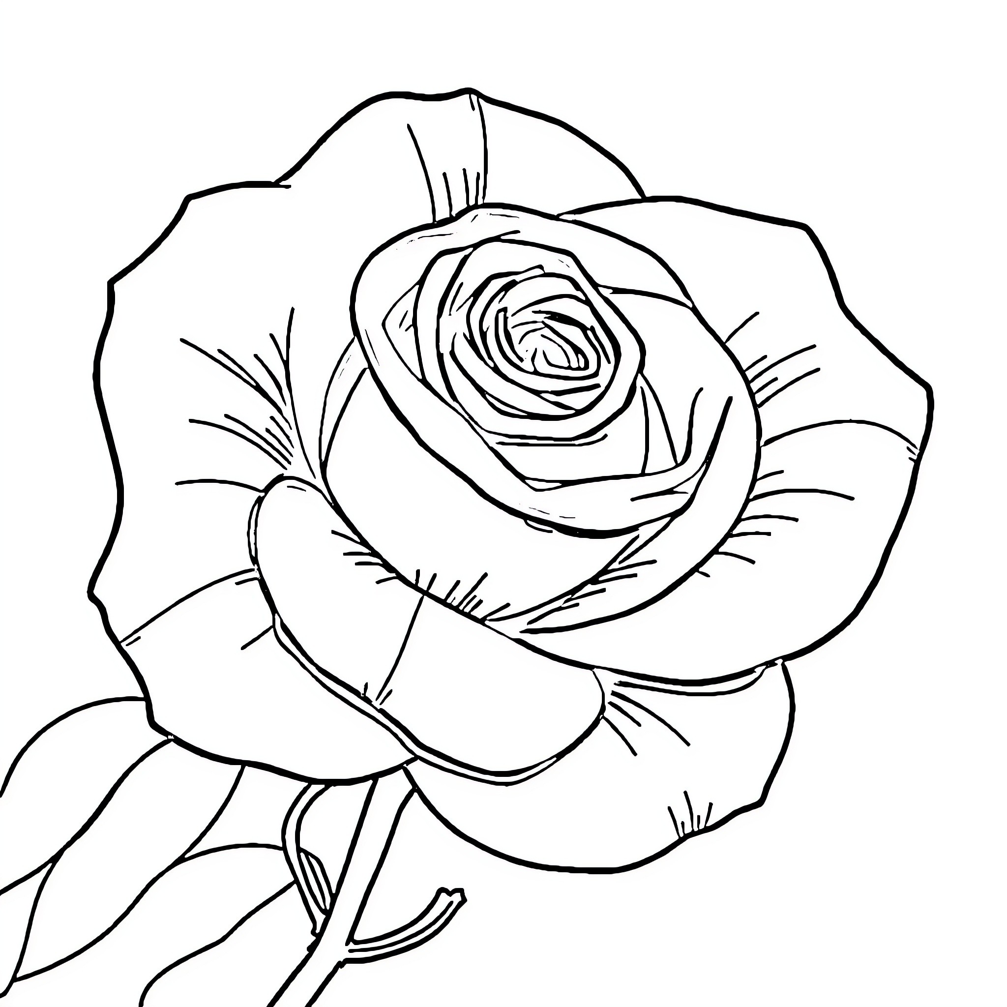 Rose in Delicate Outline Coloring Page (free black-and-white line drawing printable PDF for all, from beginners to advanced learners, including children, teens, adults, and seniors)