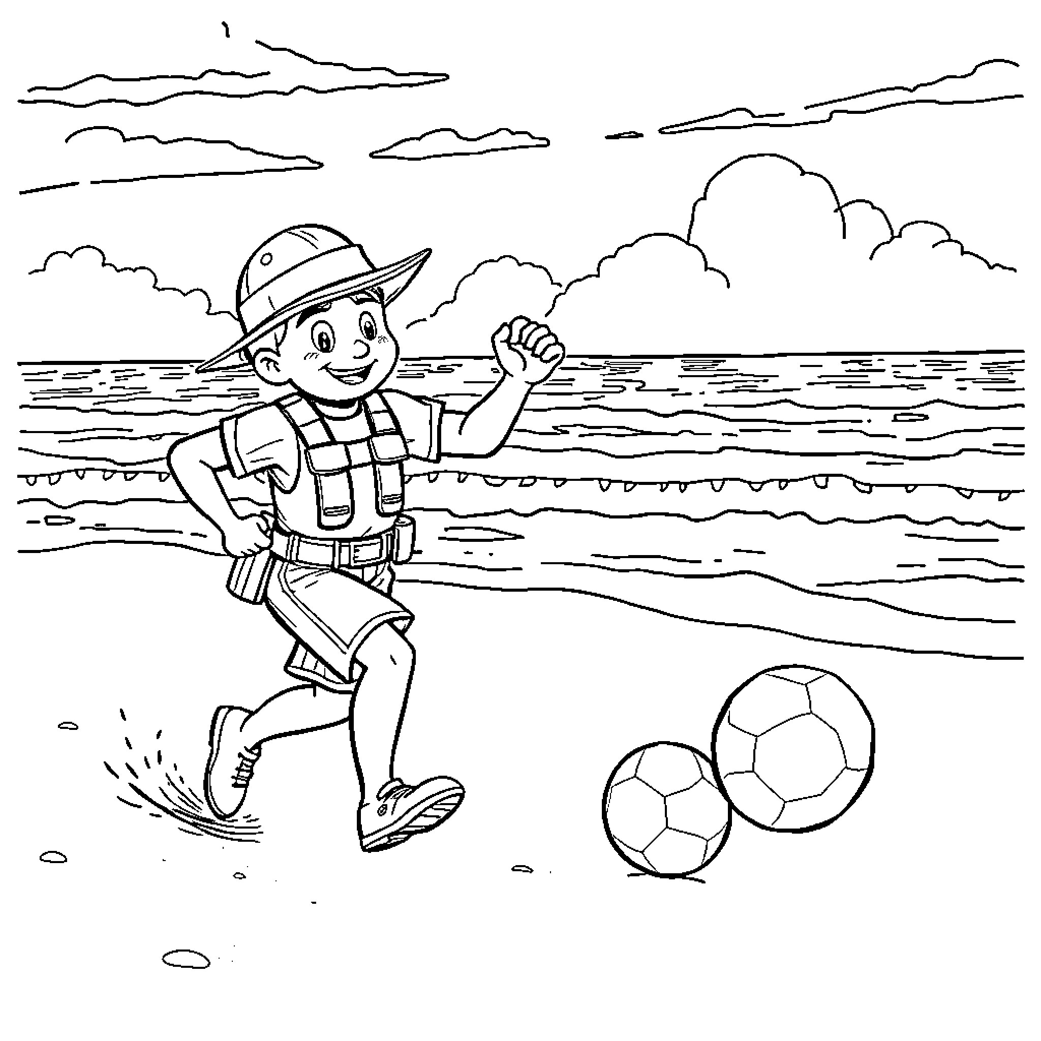 Greenwood Ranger Enjoying an Outdoor Adventure Coloring Page (free black-and-white line drawing printable PDF for all, from beginners to advanced learners, including children, teens, adults, and seniors)