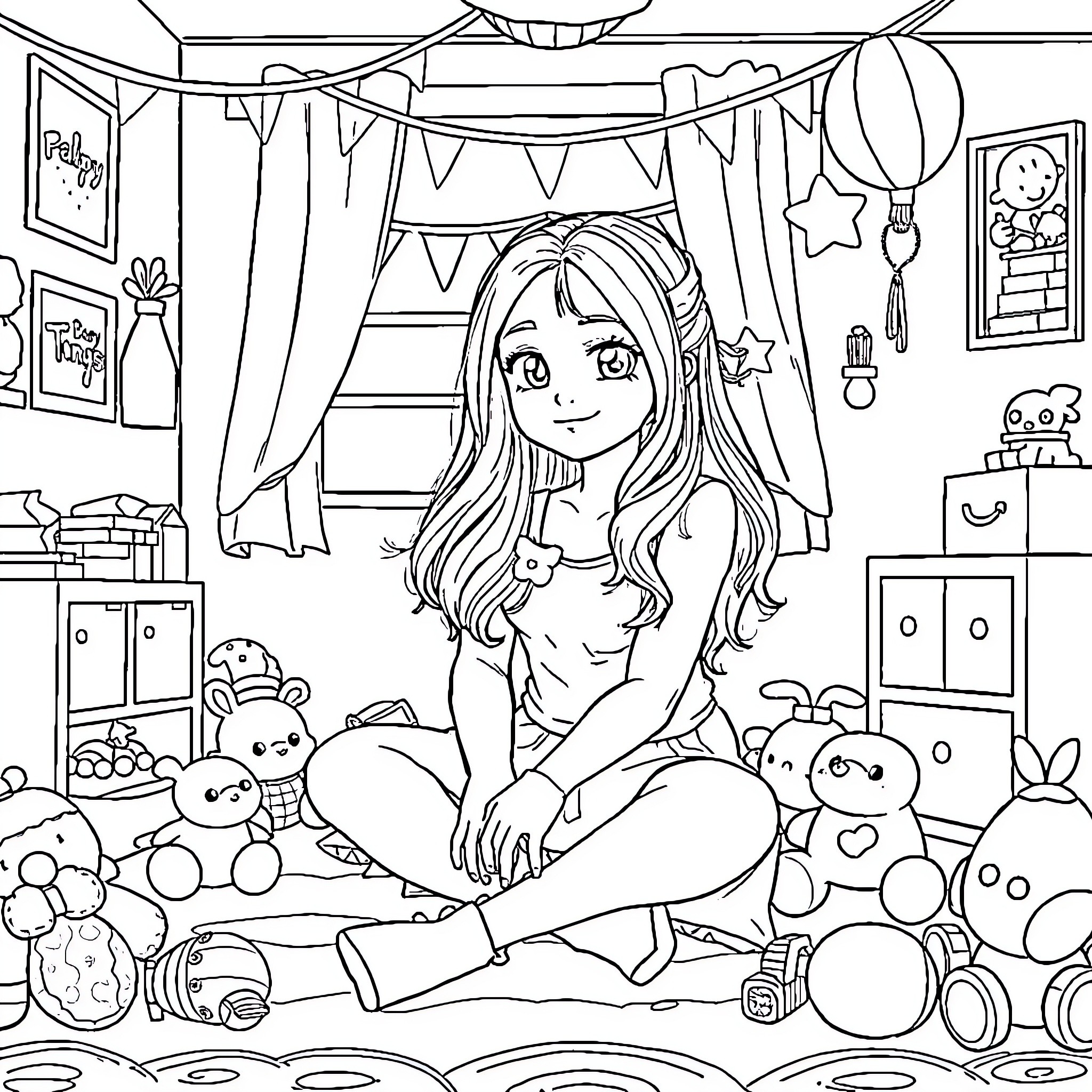 Sabrina Carpenter enjoying a playful and imaginative moment Coloring Page (free black-and-white line drawing printable PDF for all, from beginners to advanced learners, including children, teens, adults, and seniors)
