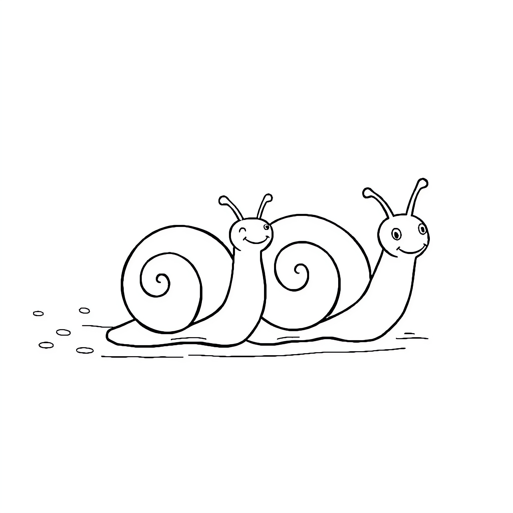 Snail friends crawling happily together Coloring Page (free black-and-white line drawing printable PDF for all, from beginners to advanced learners, including children, teens, adults, and seniors)