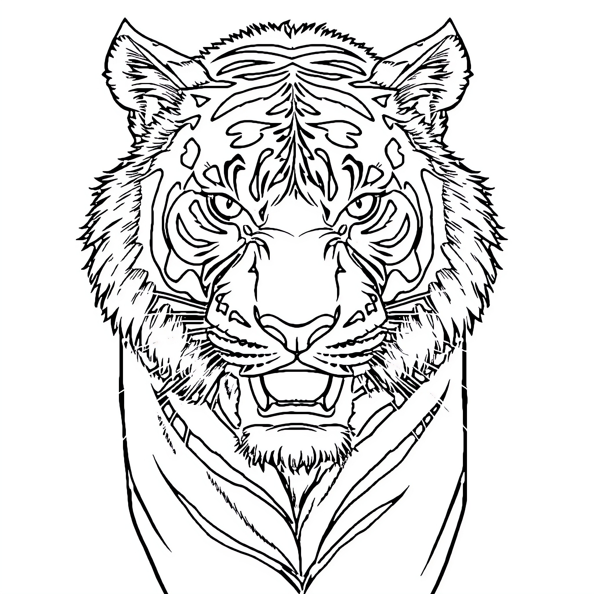 Lion roaring with fierce expression Coloring Page (free black-and-white line drawing printable PDF for all, from beginners to advanced learners, including children, teens, adults, and seniors)