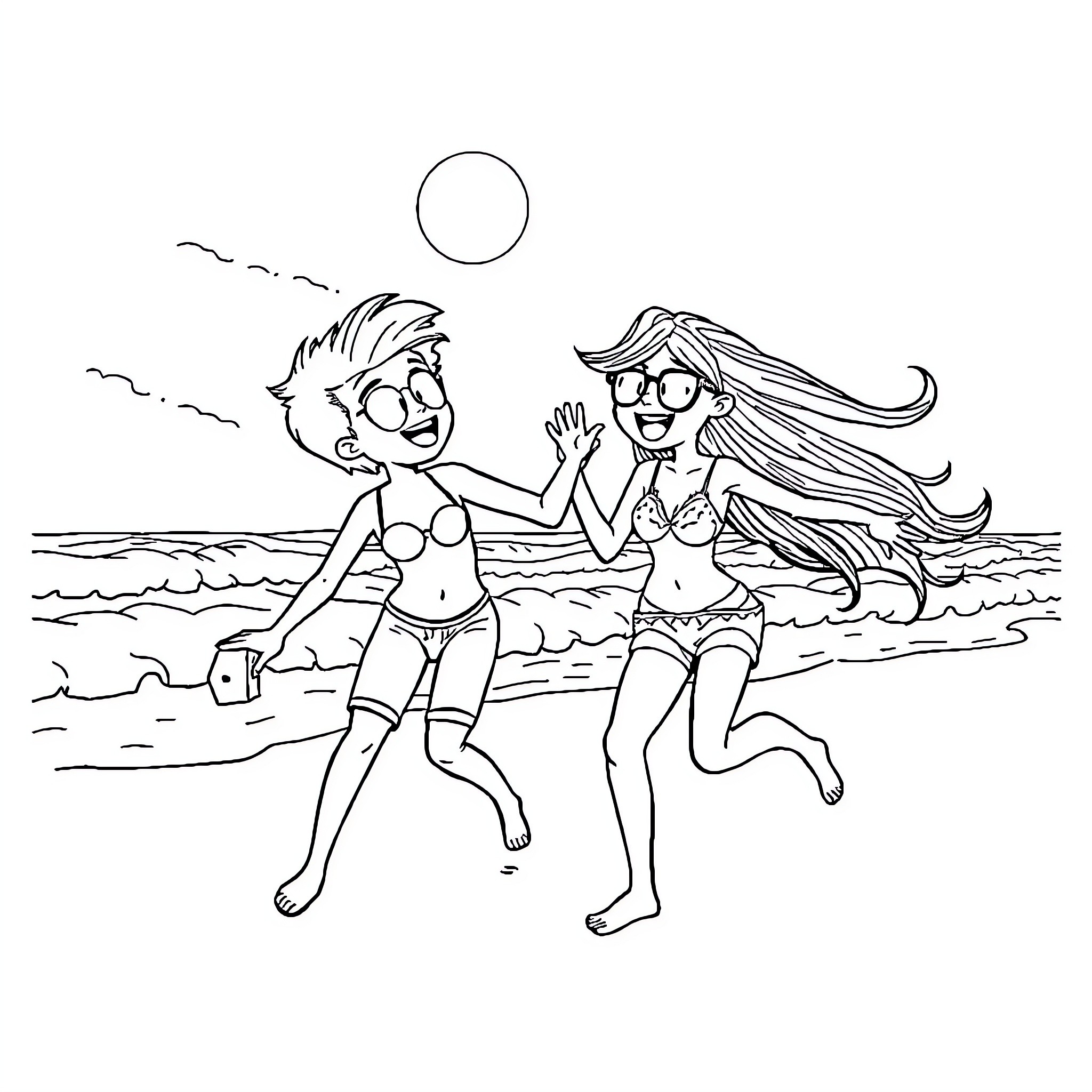 Noctali's Beach Adventure Coloring Page (free black-and-white line drawing printable PDF for all, from beginners to advanced learners, including children, teens, adults, and seniors)