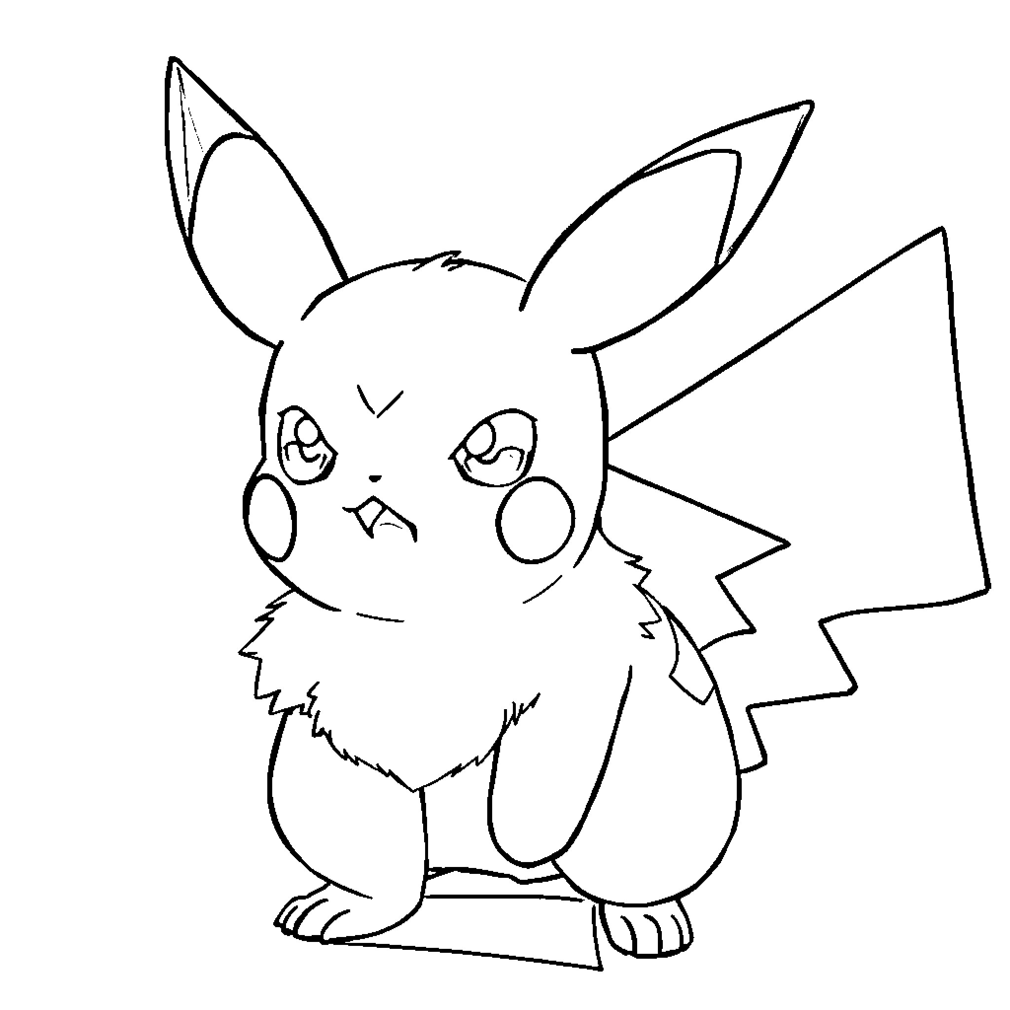 Raichu's Expressive Pose Coloring Page (free black-and-white line drawing printable PDF for all, from beginners to advanced learners, including children, teens, adults, and seniors)