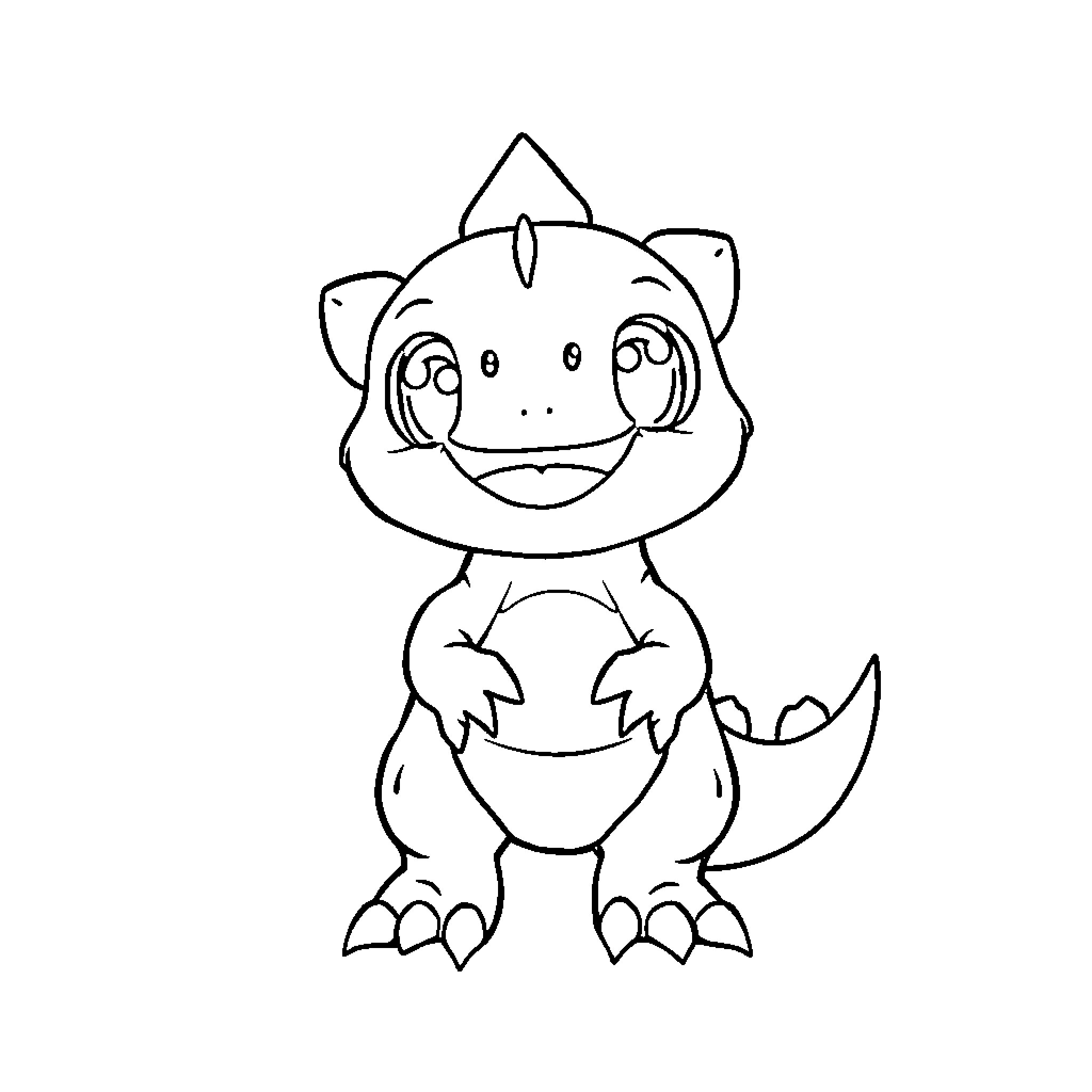 Agumon standing with a happy expression Coloring Page (free black-and-white line drawing printable PDF for all, from beginners to advanced learners, including children, teens, adults, and seniors)
