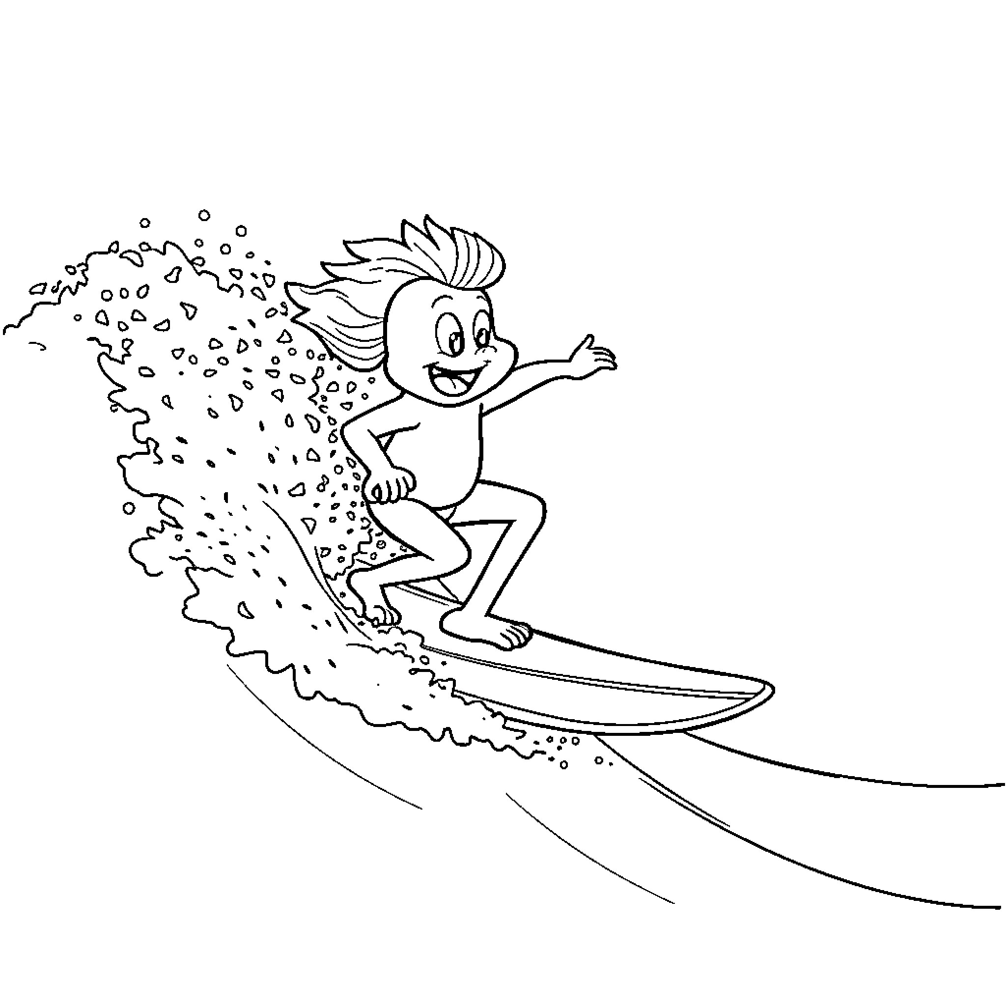Surf enthusiast riding waves with joy Coloring Page (free black-and-white line drawing printable PDF for all, from beginners to advanced learners, including children, teens, adults, and seniors)