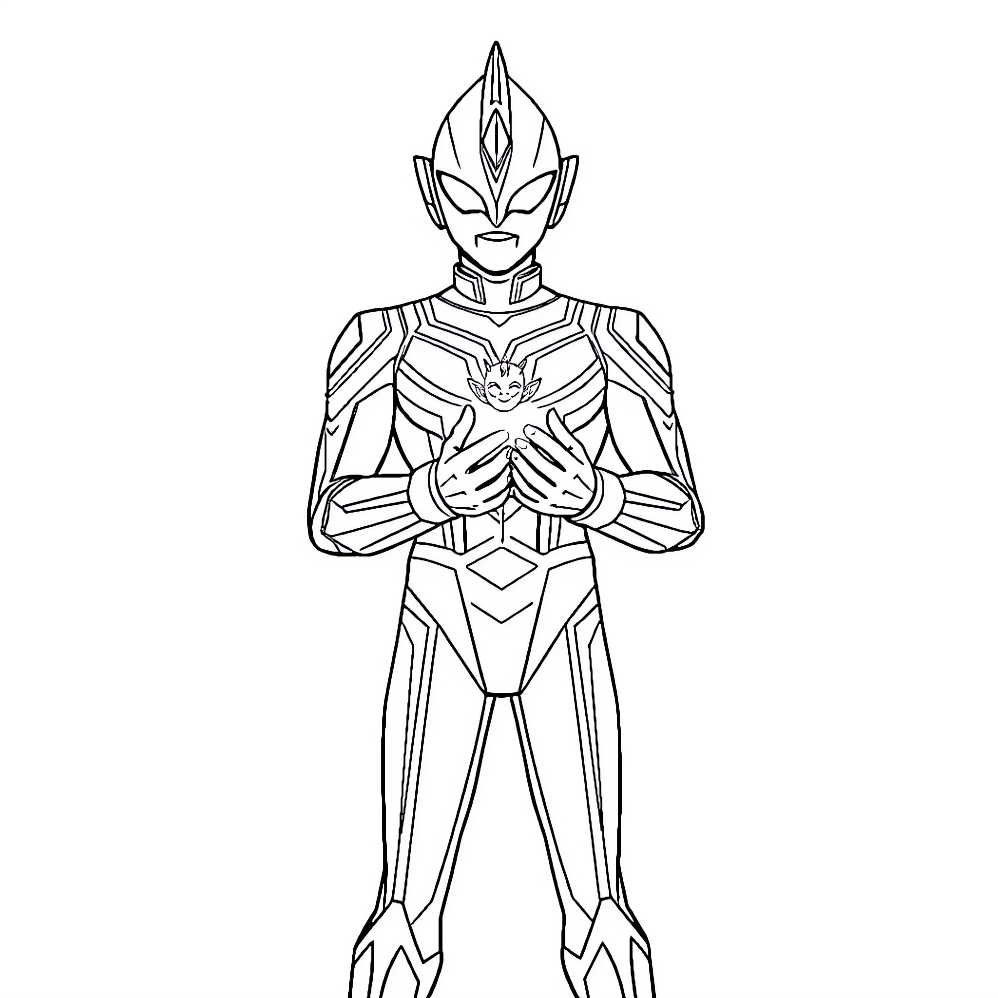 Ultraman in heroic stance with arms crossed Coloring Page (free black-and-white line drawing printable PDF for all, from beginners to advanced learners, including children, teens, adults, and seniors)