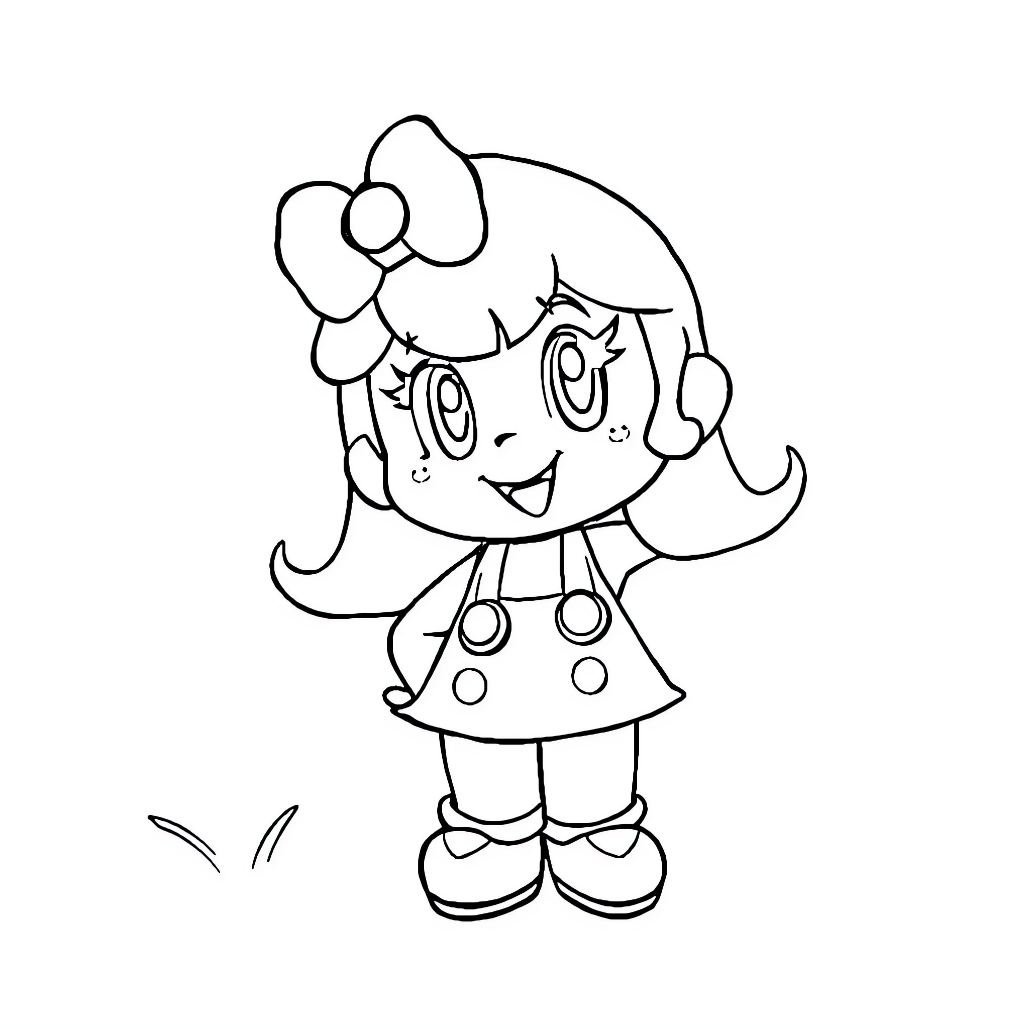 Olivia's Cheerful Posture and Attire Coloring Page (free black-and-white line drawing printable PDF for all, from beginners to advanced learners, including children, teens, adults, and seniors)