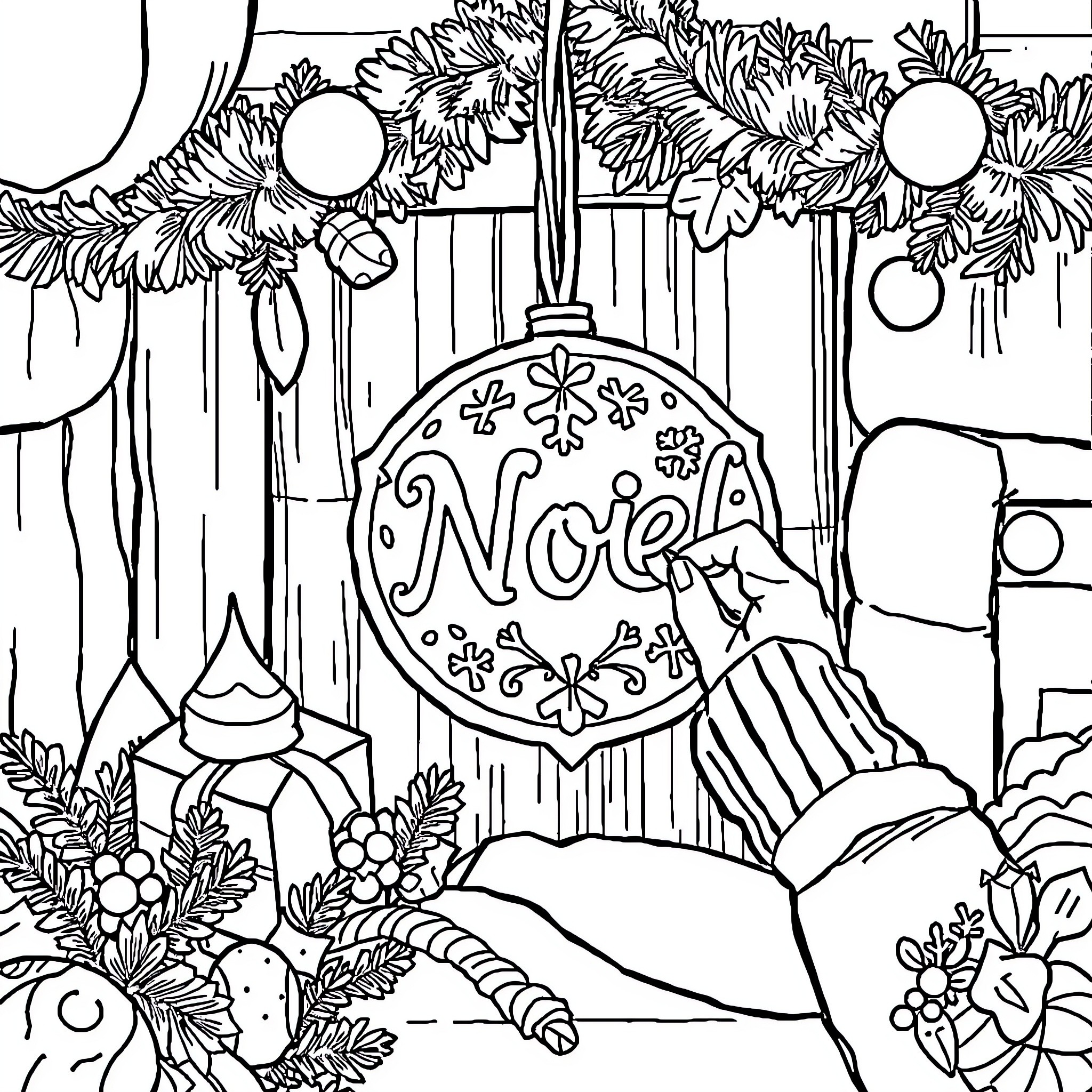 Stitch snow globe ornament with holiday decorations Coloring Page (free black-and-white line drawing printable PDF for all, from beginners to advanced learners, including children, teens, adults, and seniors)