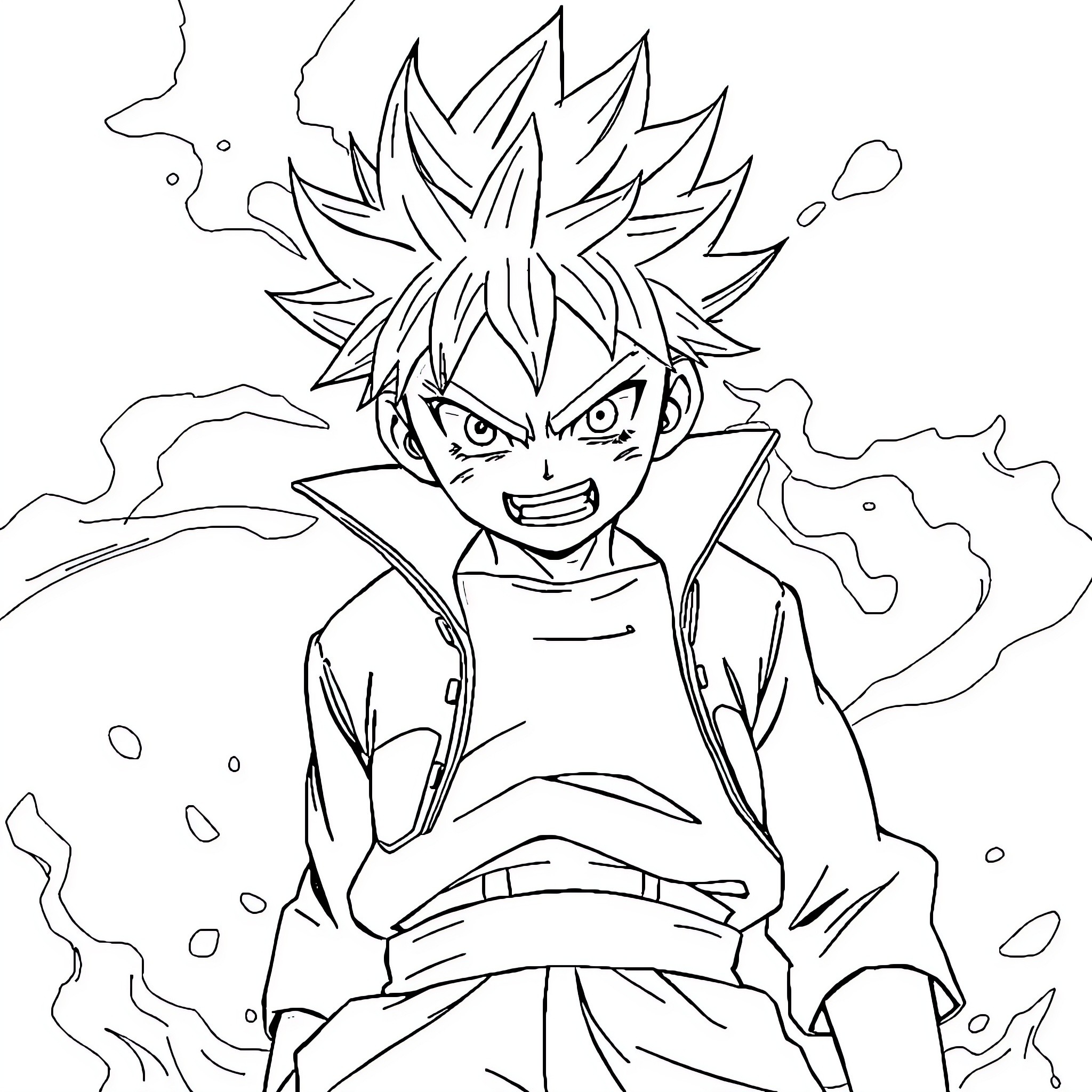 Bakugo in an intense action pose Coloring Page (free black-and-white line drawing printable PDF for all, from beginners to advanced learners, including children, teens, adults, and seniors)
