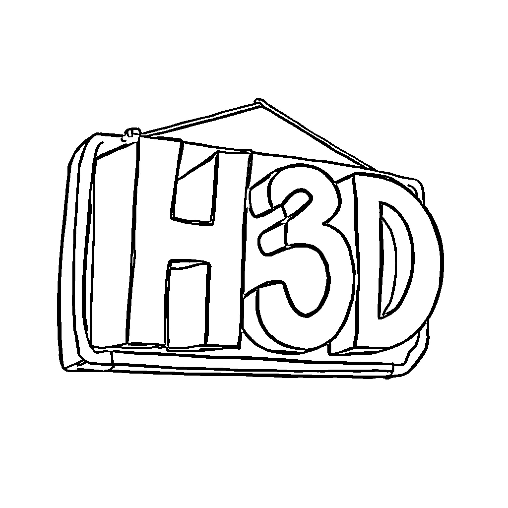 H3D Studio logo design sketch Coloring Page (free black-and-white line drawing printable PDF for all, from beginners to advanced learners, including children, teens, adults, and seniors)
