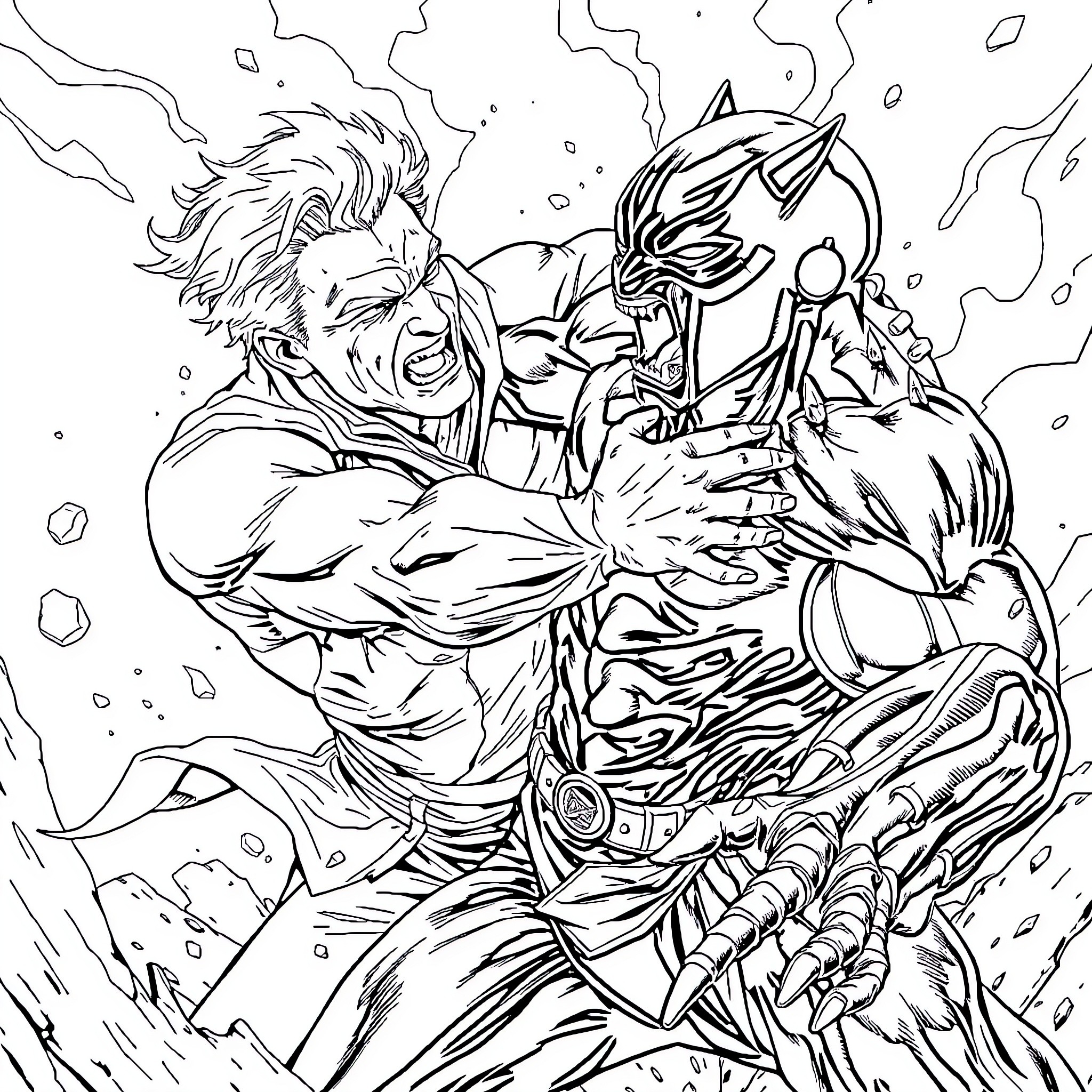 Panther warrior engaged in fierce battle Coloring Page (free black-and-white line drawing printable PDF for all, from beginners to advanced learners, including children, teens, adults, and seniors)
