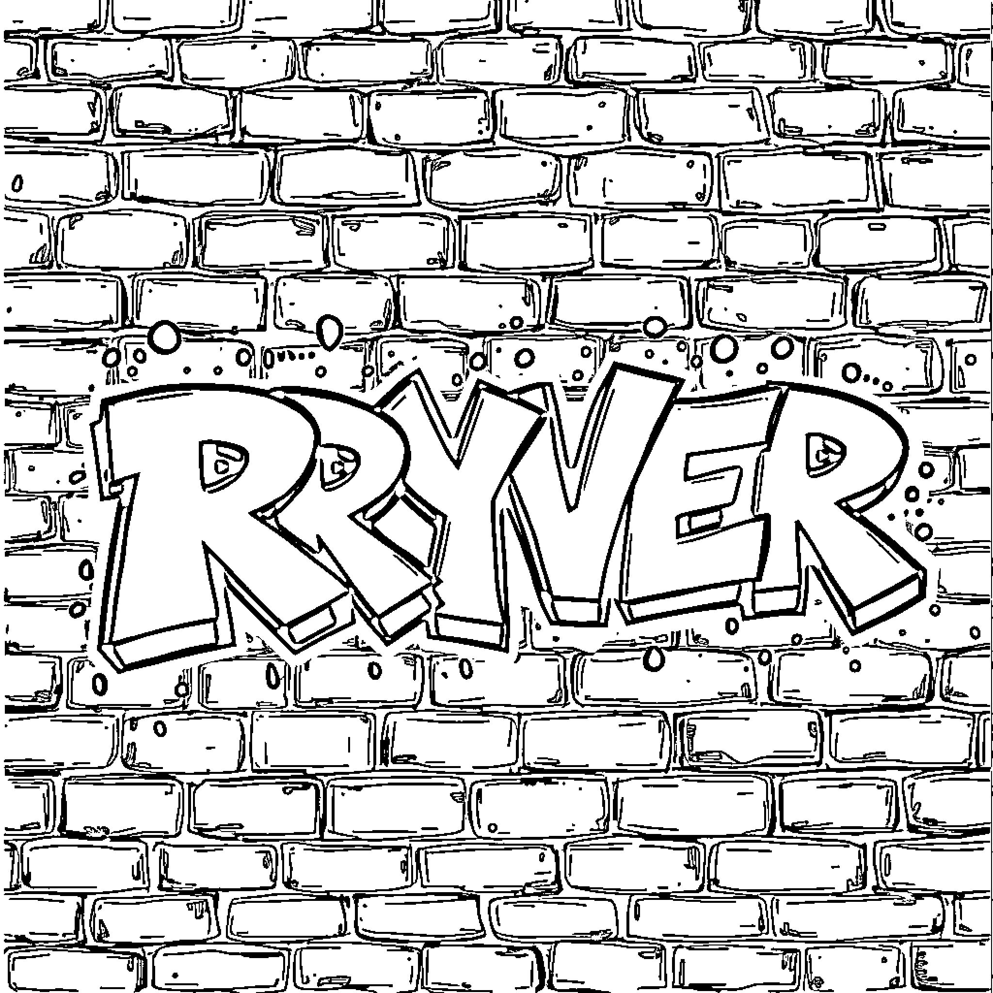 Graffiti on a brick wall Coloring Page (free black-and-white line drawing printable PDF for all, from beginners to advanced learners, including children, teens, adults, and seniors)