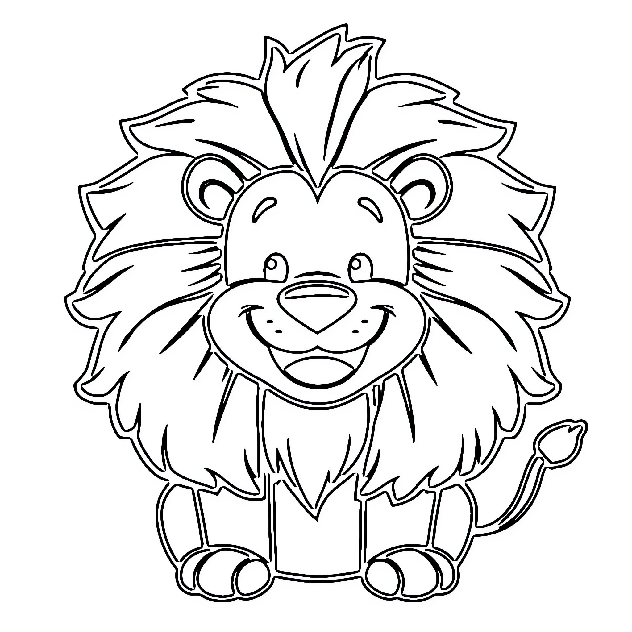 Lion with a friendly expression Coloring Page (free black-and-white line drawing printable PDF for all, from beginners to advanced learners, including children, teens, adults, and seniors)