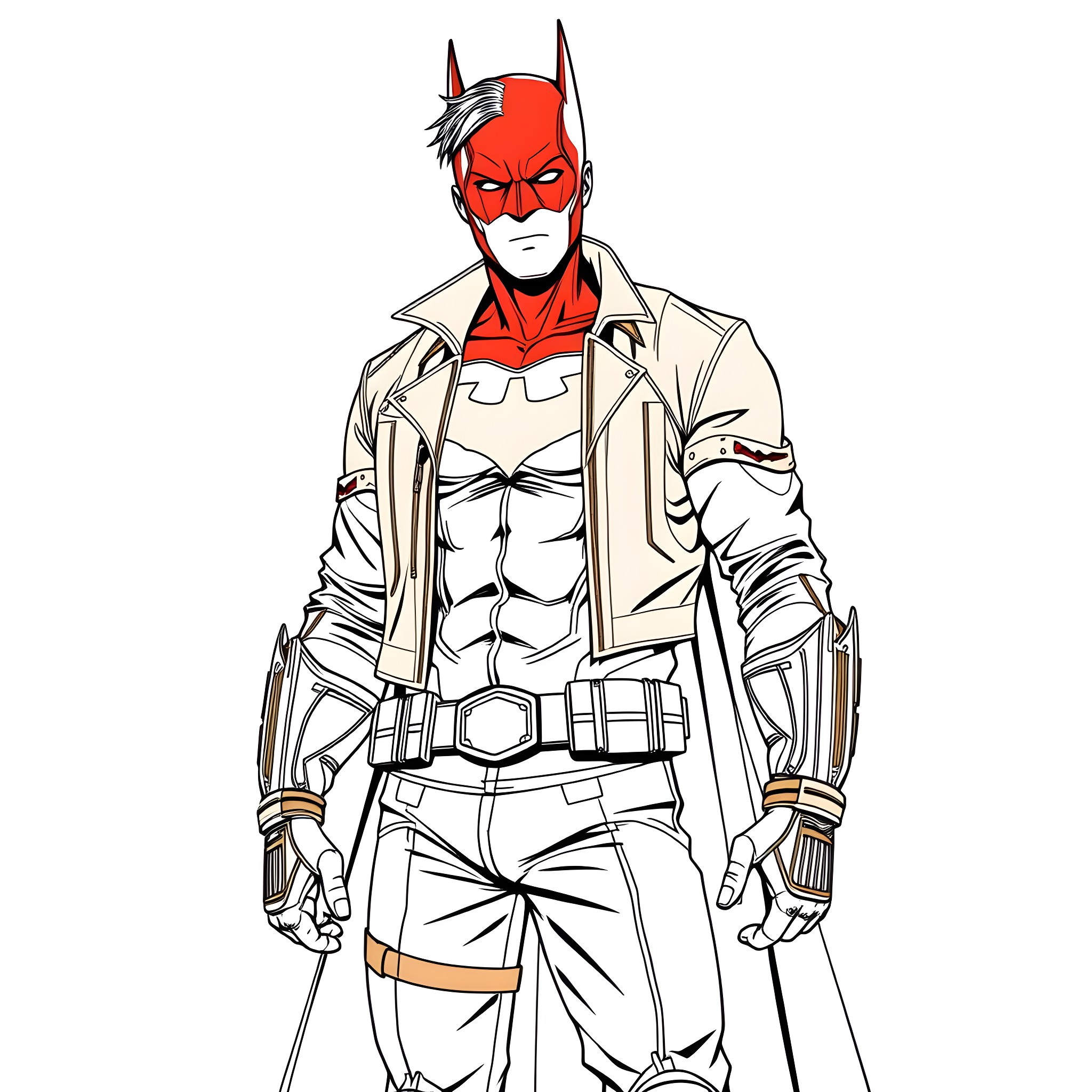 Red Hood in Action-Packed Attire Coloring Page (free black-and-white line drawing printable PDF for all, from beginners to advanced learners, including children, teens, adults, and seniors)