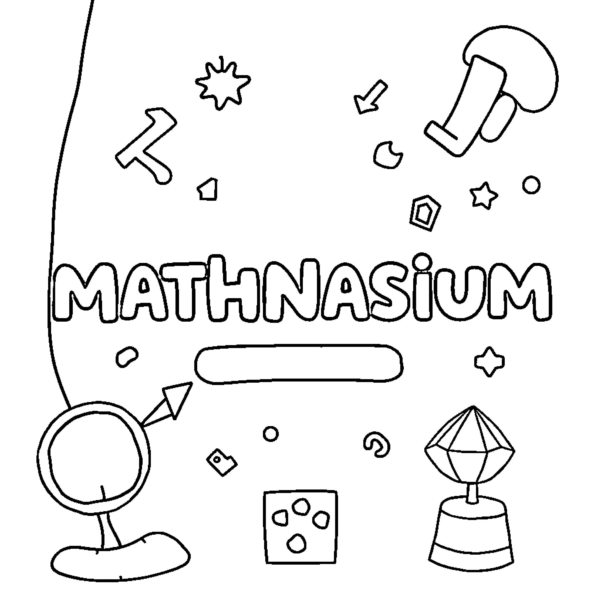 Mathnasium with various math-related icons and symbols Coloring Page (free black-and-white line drawing printable PDF for all, from beginners to advanced learners, including children, teens, adults, and seniors)