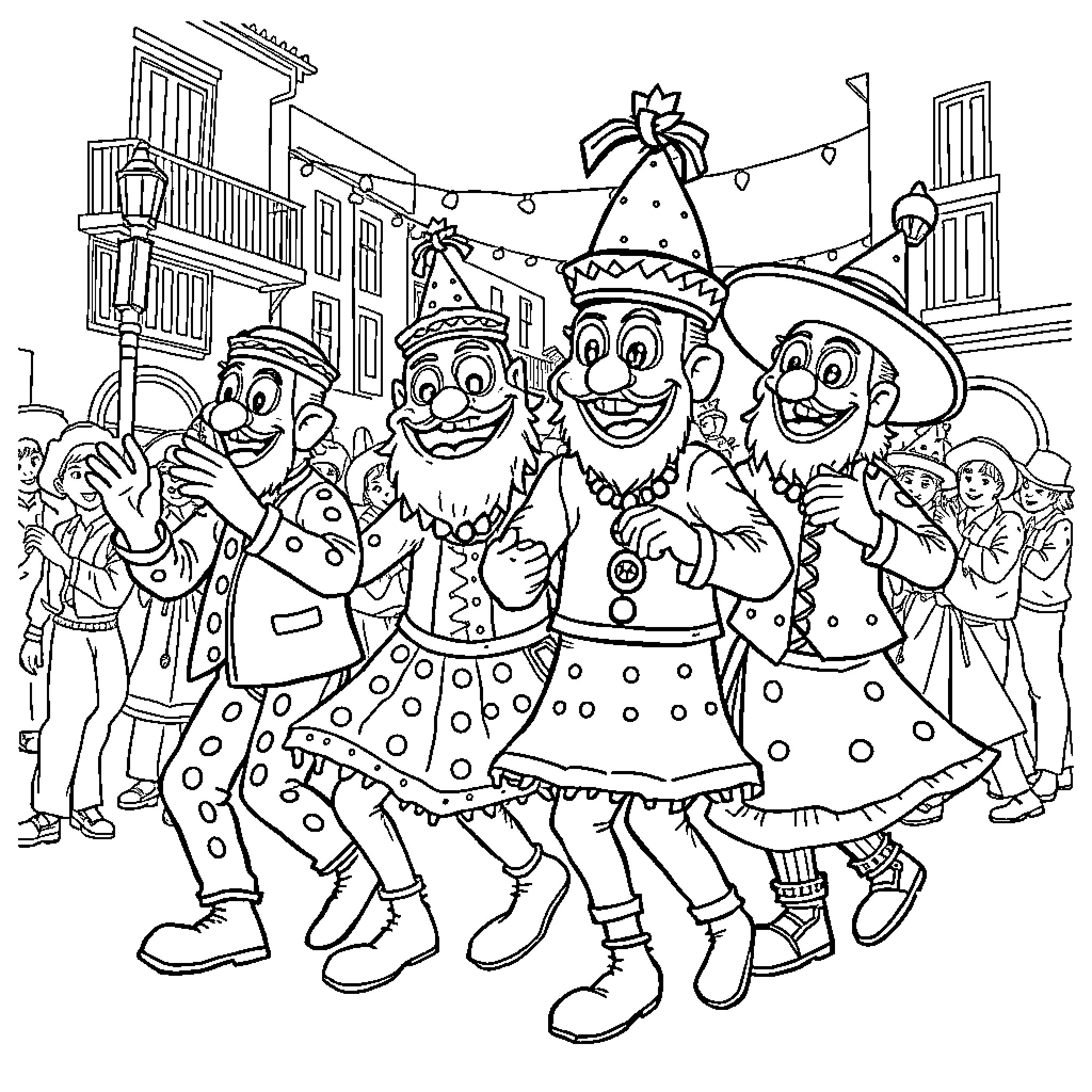 Gegants del Pi: Vibrant Festival Celebration Coloring Page (free black-and-white line drawing printable PDF for all, from beginners to advanced learners, including children, teens, adults, and seniors)