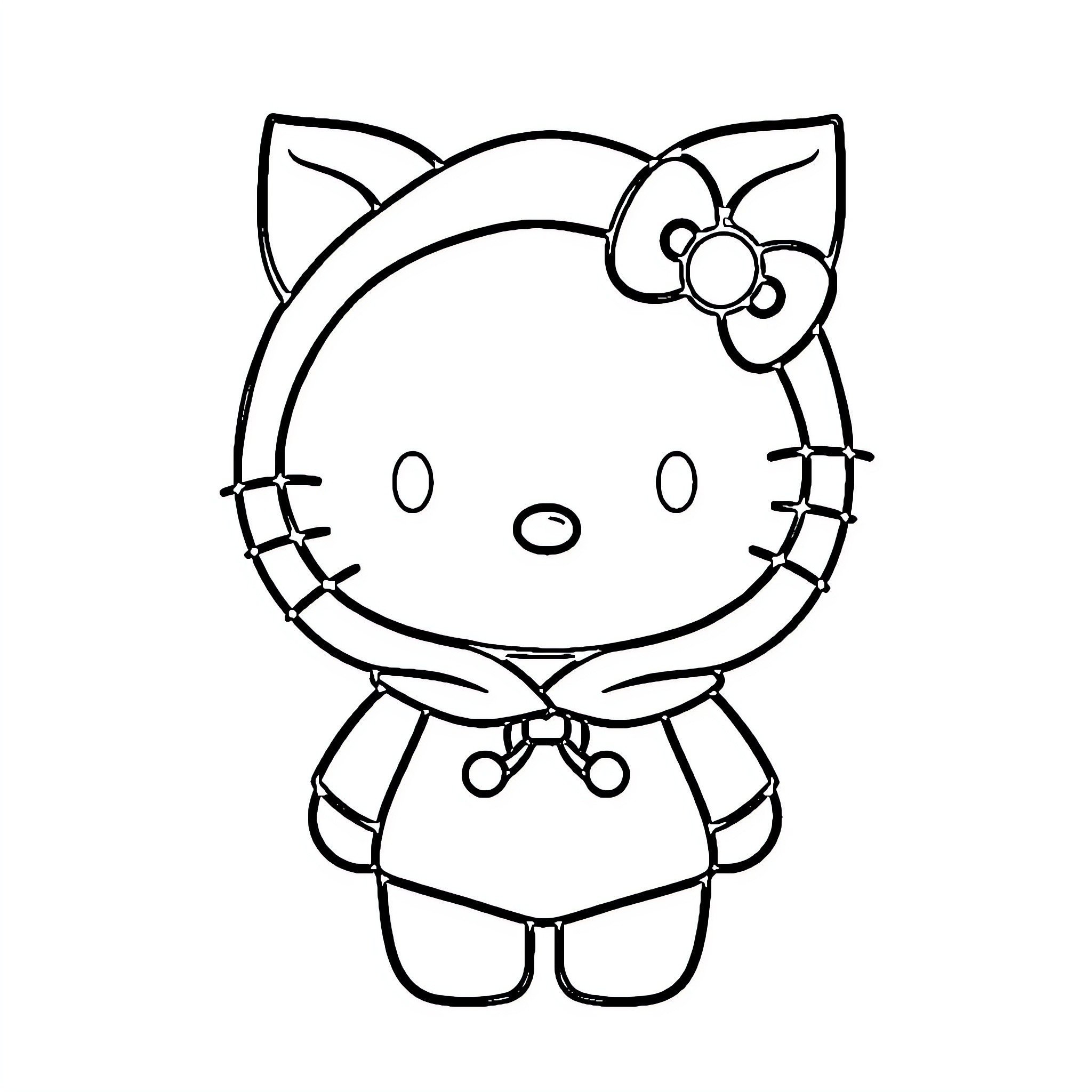 Hello Kitty waving and smiling Coloring Page (free black-and-white line drawing printable PDF for all, from beginners to advanced learners, including children, teens, adults, and seniors)