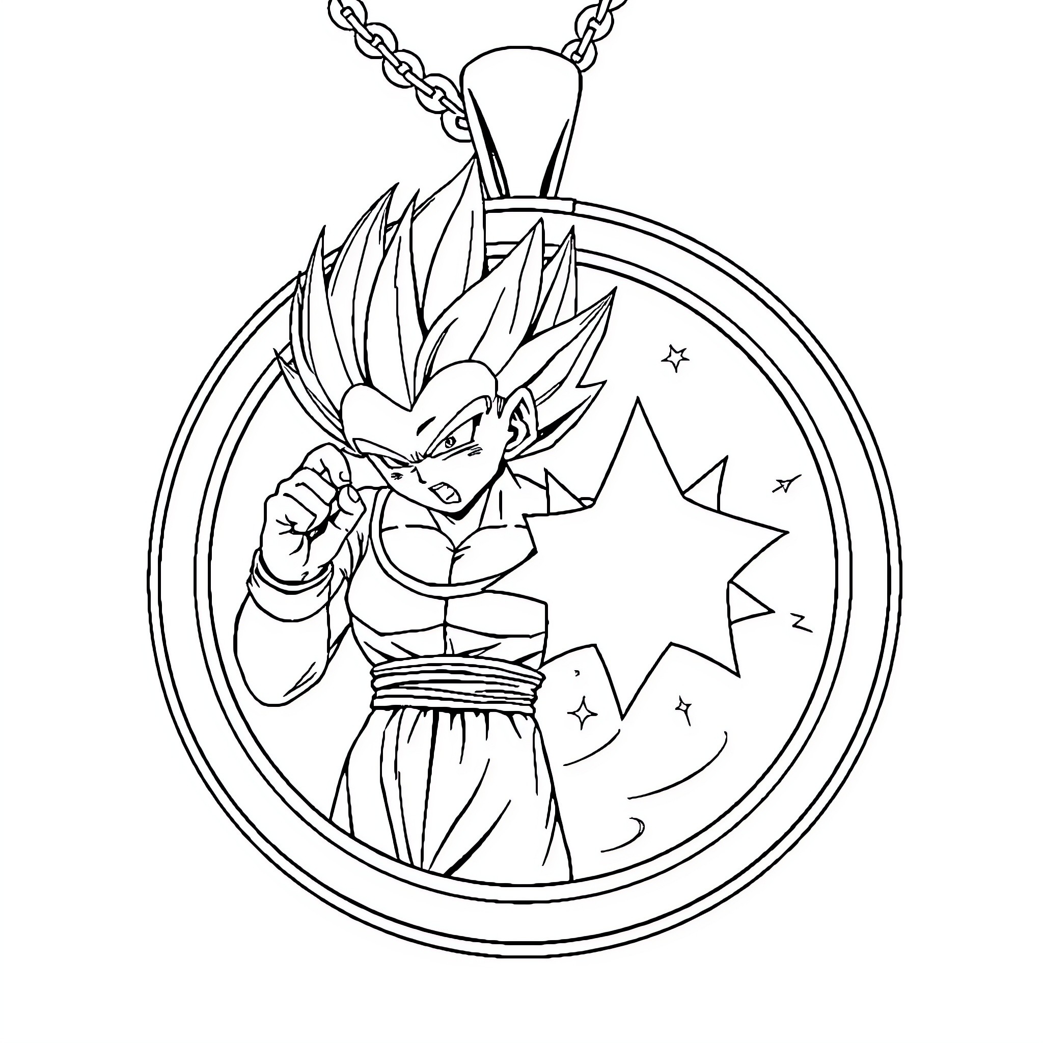 Locket of a heroic character in action Coloring Page (free black-and-white line drawing printable PDF for all, from beginners to advanced learners, including children, teens, adults, and seniors)
