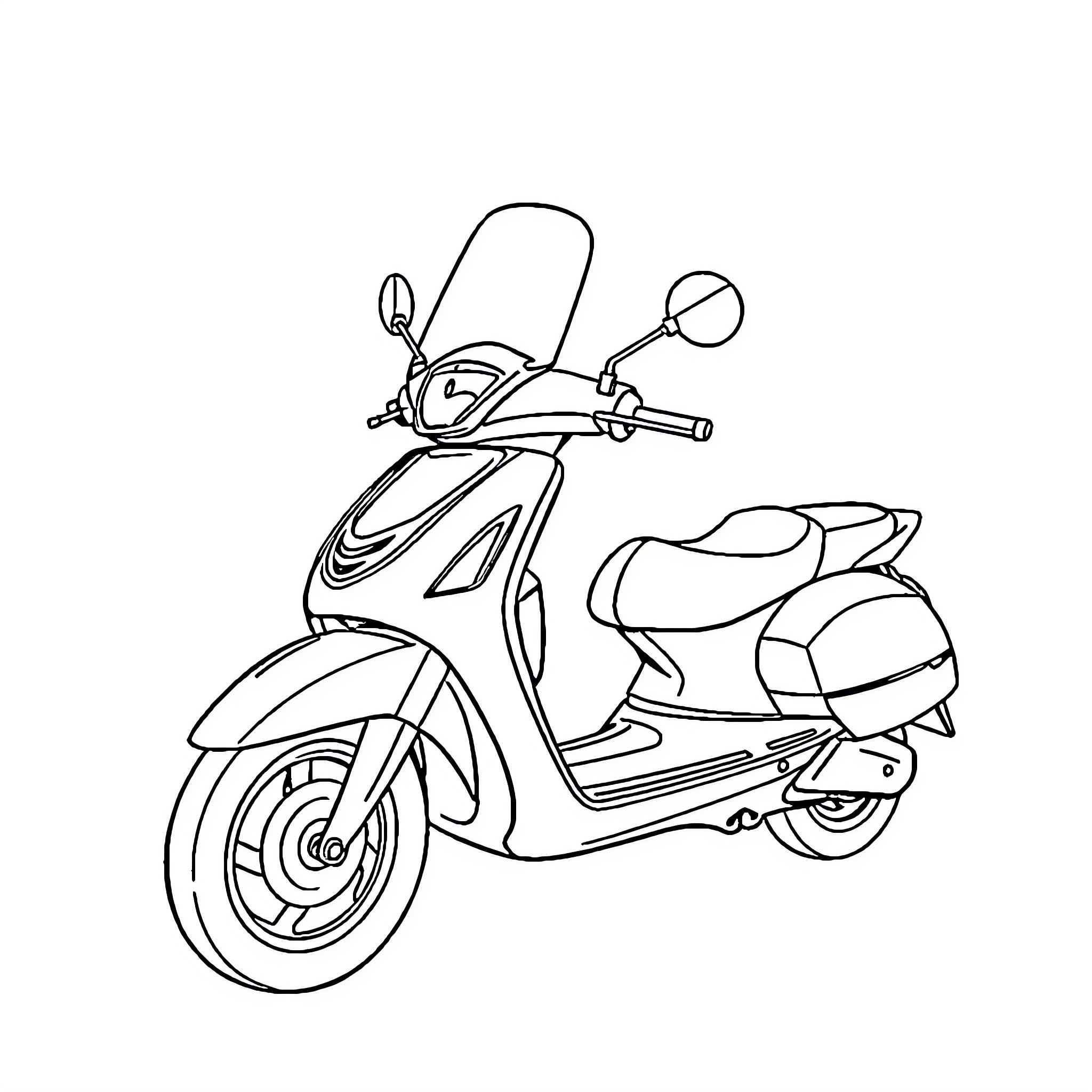 Race Car Scooter with Modern Design Coloring Page (free black-and-white line drawing printable PDF for all, from beginners to advanced learners, including children, teens, adults, and seniors)
