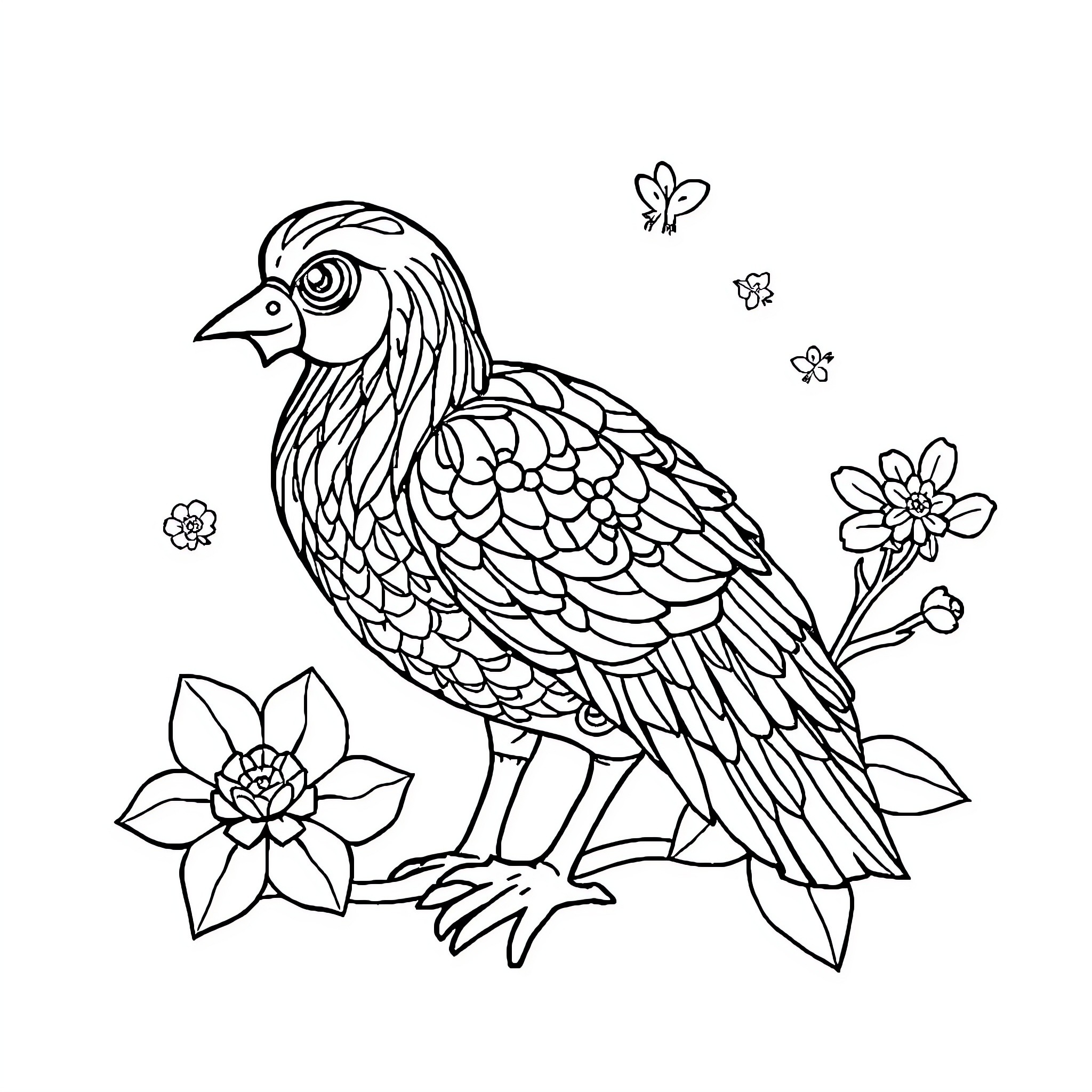 Satisfying Floral Bird Intricate Coloring Page Coloring Page (free black-and-white line drawing printable PDF for all, from beginners to advanced learners, including children, teens, adults, and seniors)