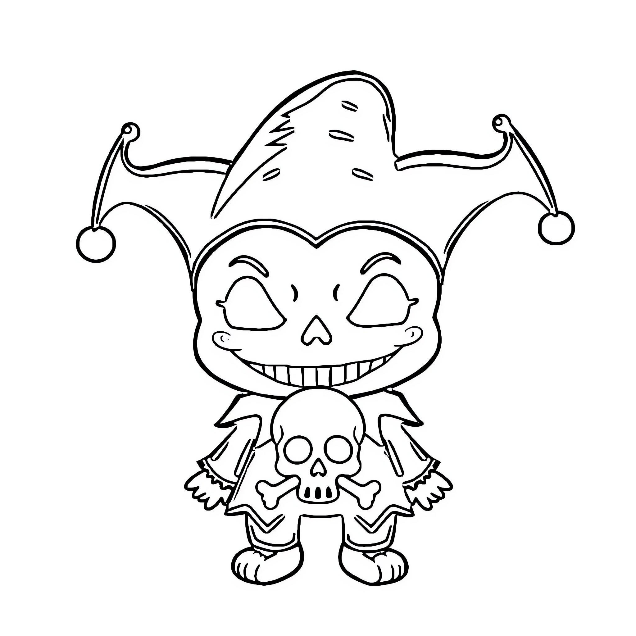 Kuromi's Whimsical Jester Attire Coloring Page (free black-and-white line drawing printable PDF for all, from beginners to advanced learners, including children, teens, adults, and seniors)