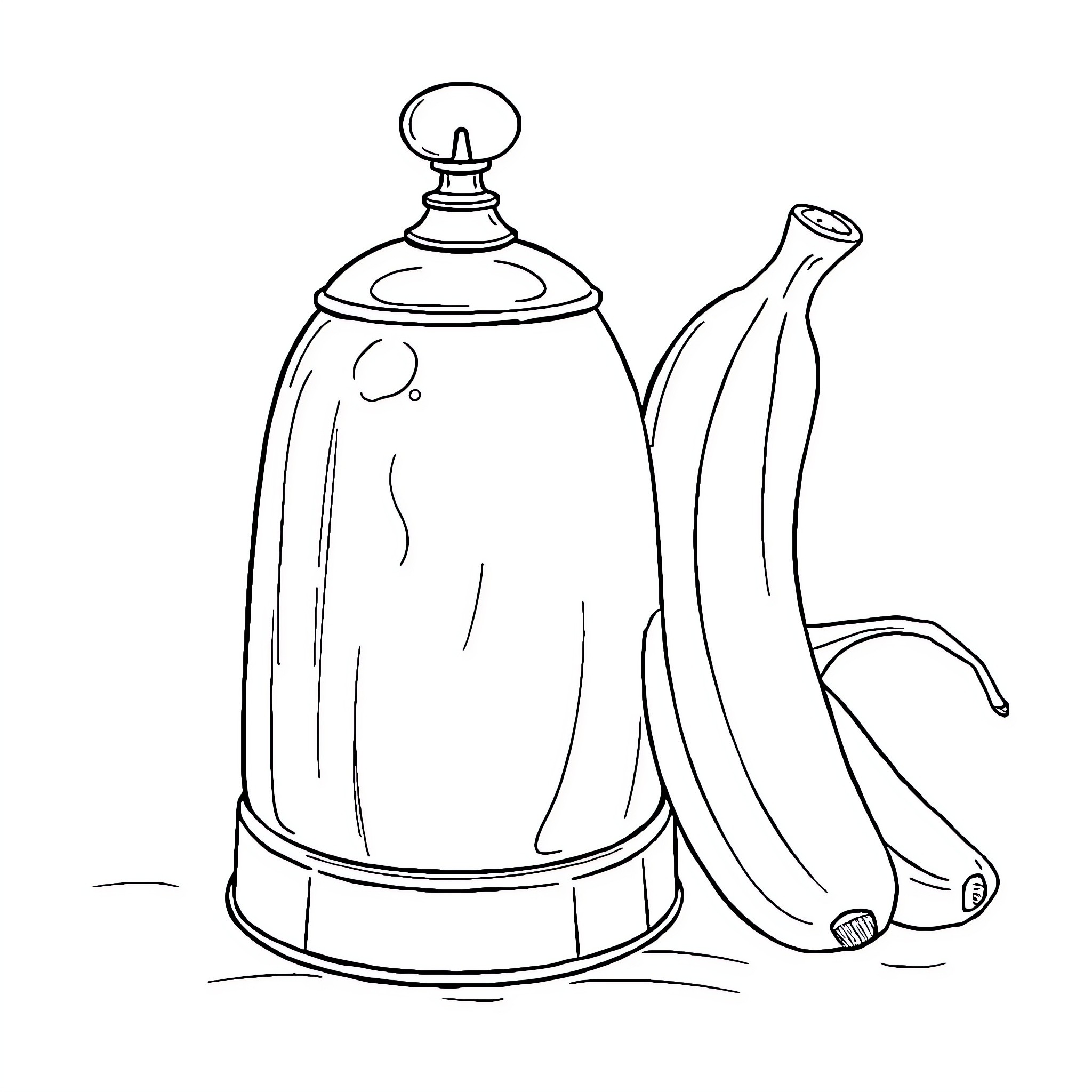 Trash Can with Bananas Coloring Page (free black-and-white line drawing printable PDF for all, from beginners to advanced learners, including children, teens, adults, and seniors)