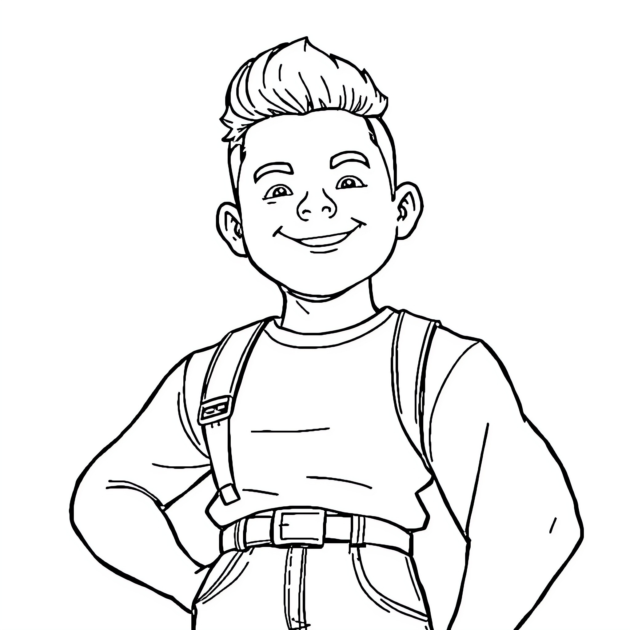 Kyle Alessandro's Cheerful Cartoon Character Coloring Page (free black-and-white line drawing printable PDF for all, from beginners to advanced learners, including children, teens, adults, and seniors)