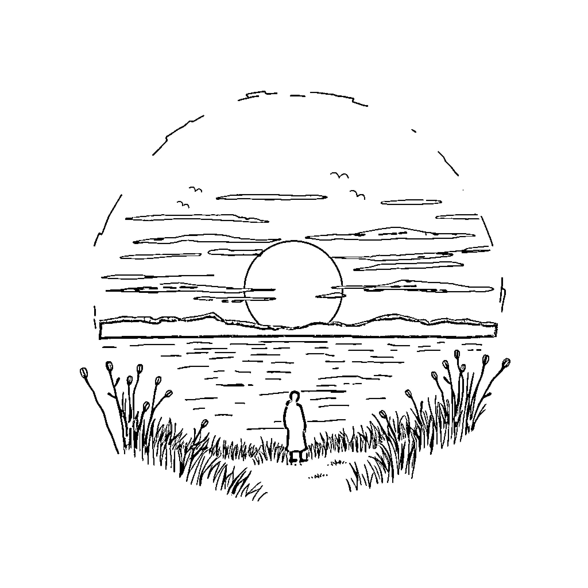 Things in the Sunset Landscape Coloring Page (free black-and-white line drawing printable PDF for all, from beginners to advanced learners, including children, teens, adults, and seniors)