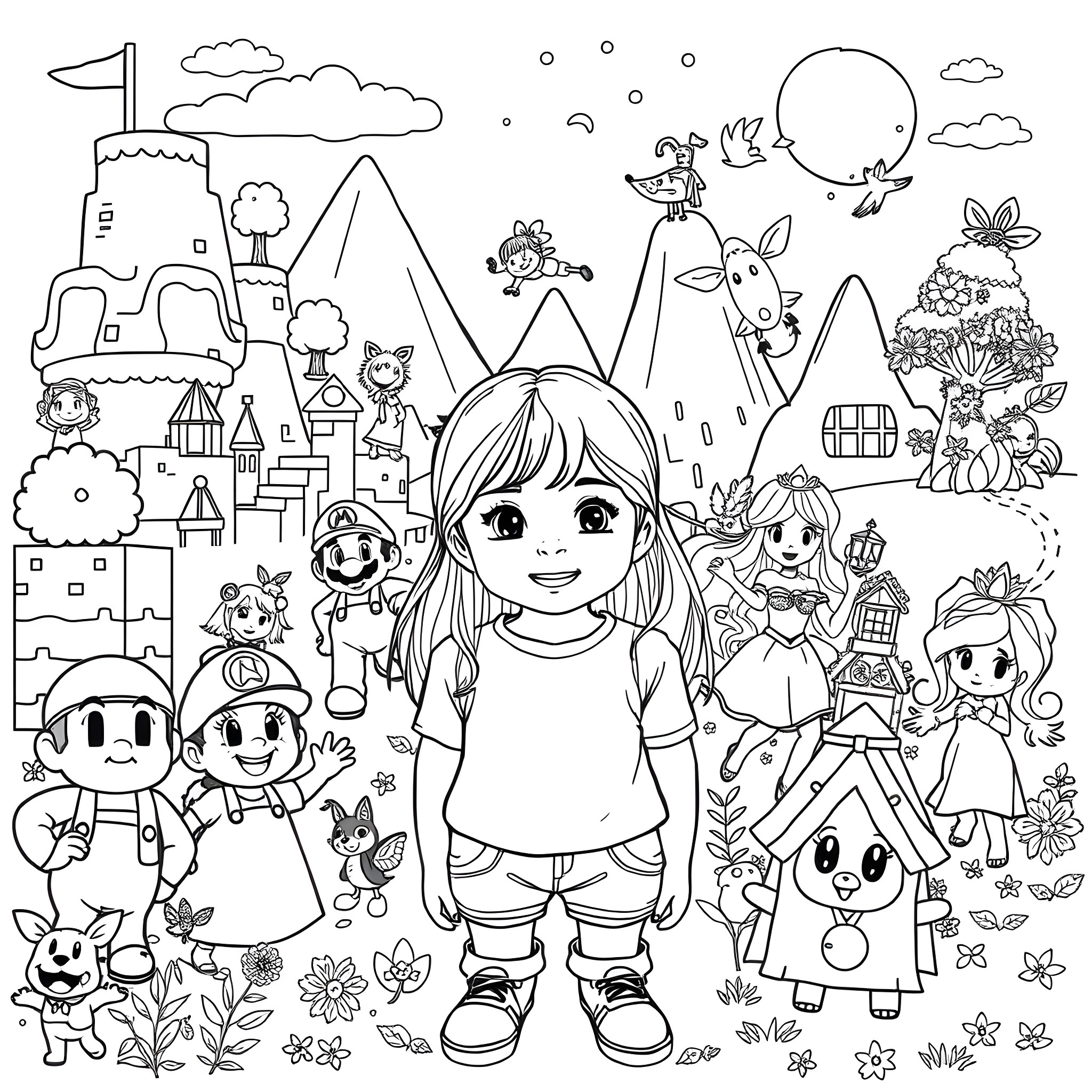 Melanie Martinez's Whimsical Fantasy World Coloring Page (free black-and-white line drawing printable PDF for all, from beginners to advanced learners, including children, teens, adults, and seniors)