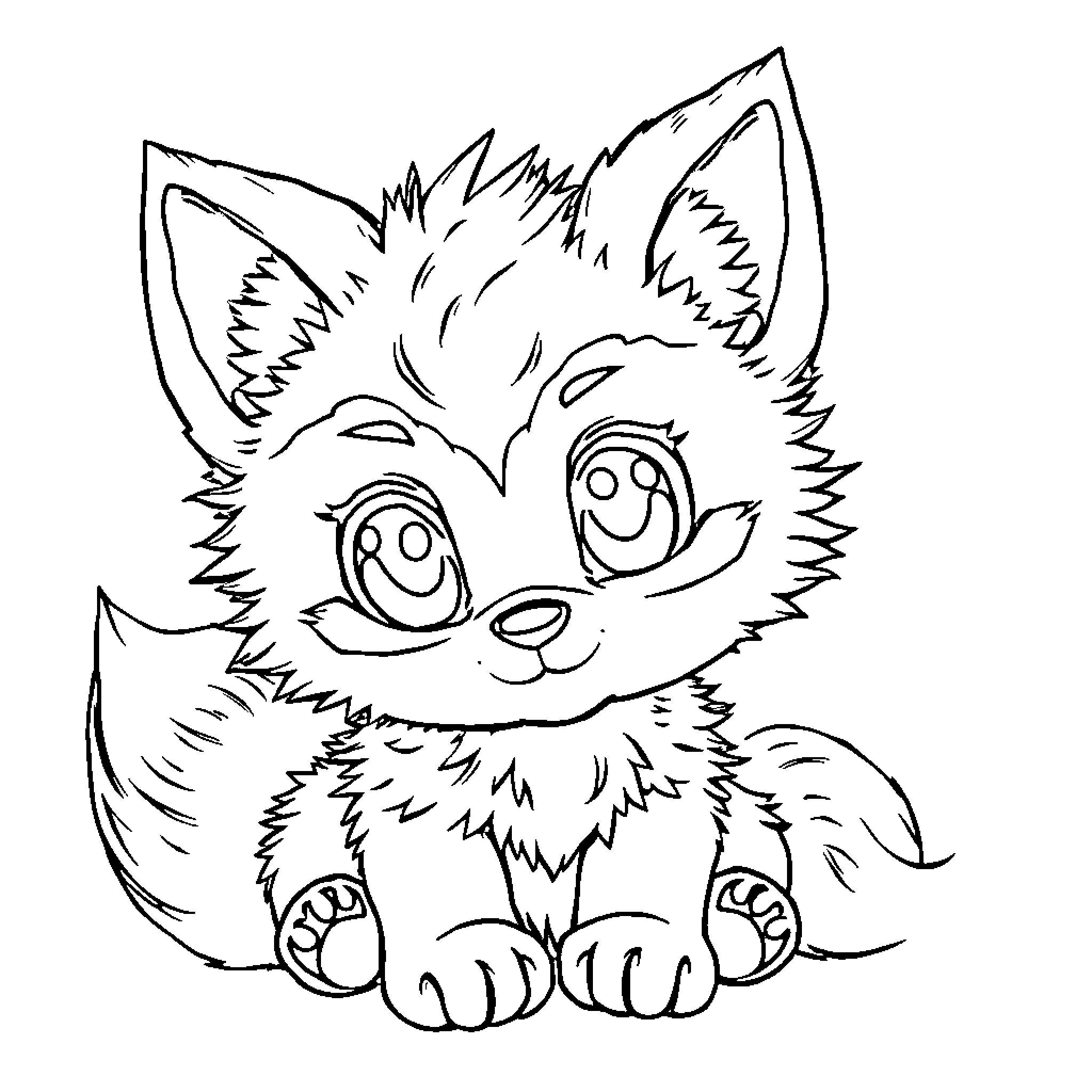 Baby Boy Furry Kitten Playing with Joy Coloring Page (free black-and-white line drawing printable PDF for all, from beginners to advanced learners, including children, teens, adults, and seniors)