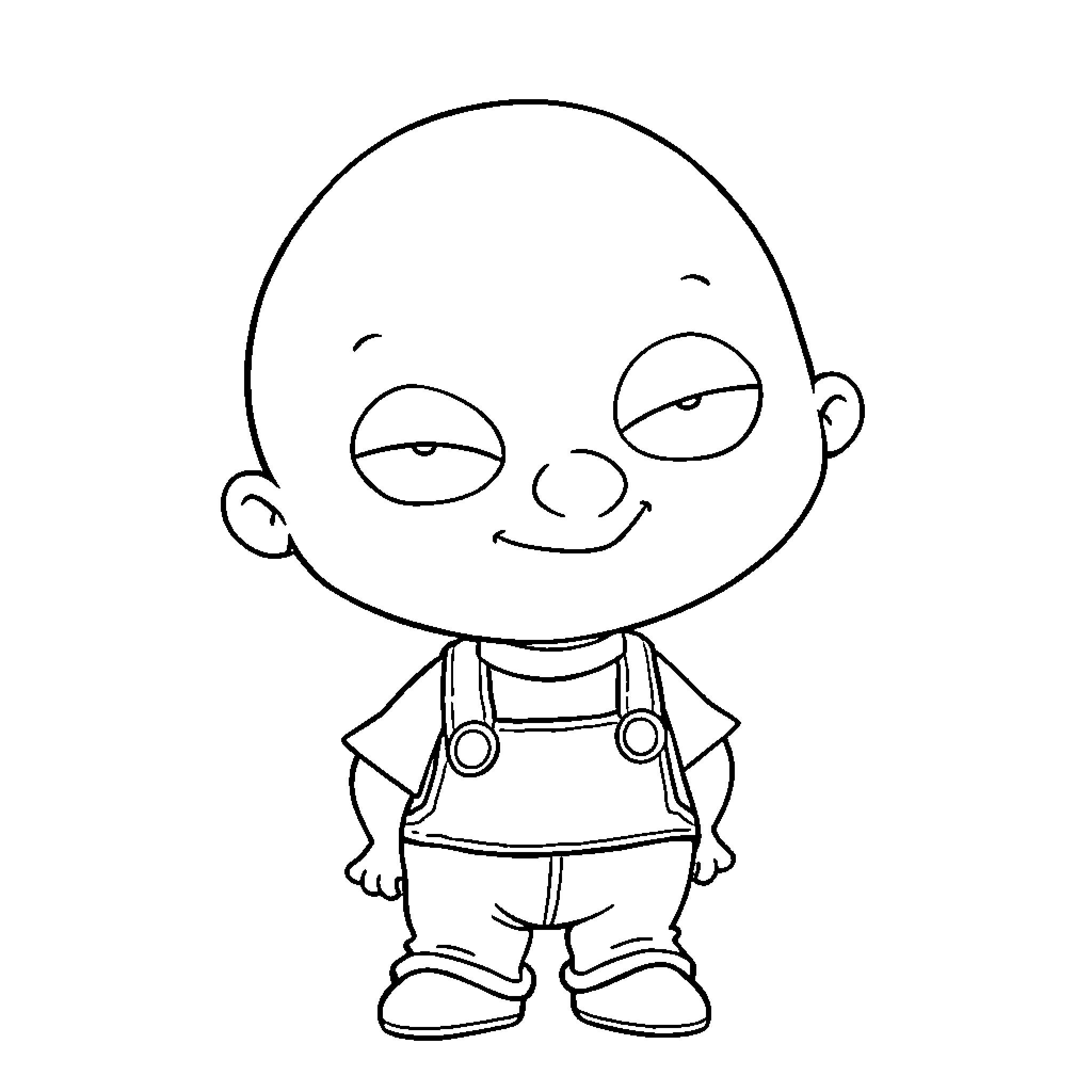 Stewie Griffin in cheerful mood Coloring Page (free black-and-white line drawing printable PDF for all, from beginners to advanced learners, including children, teens, adults, and seniors)