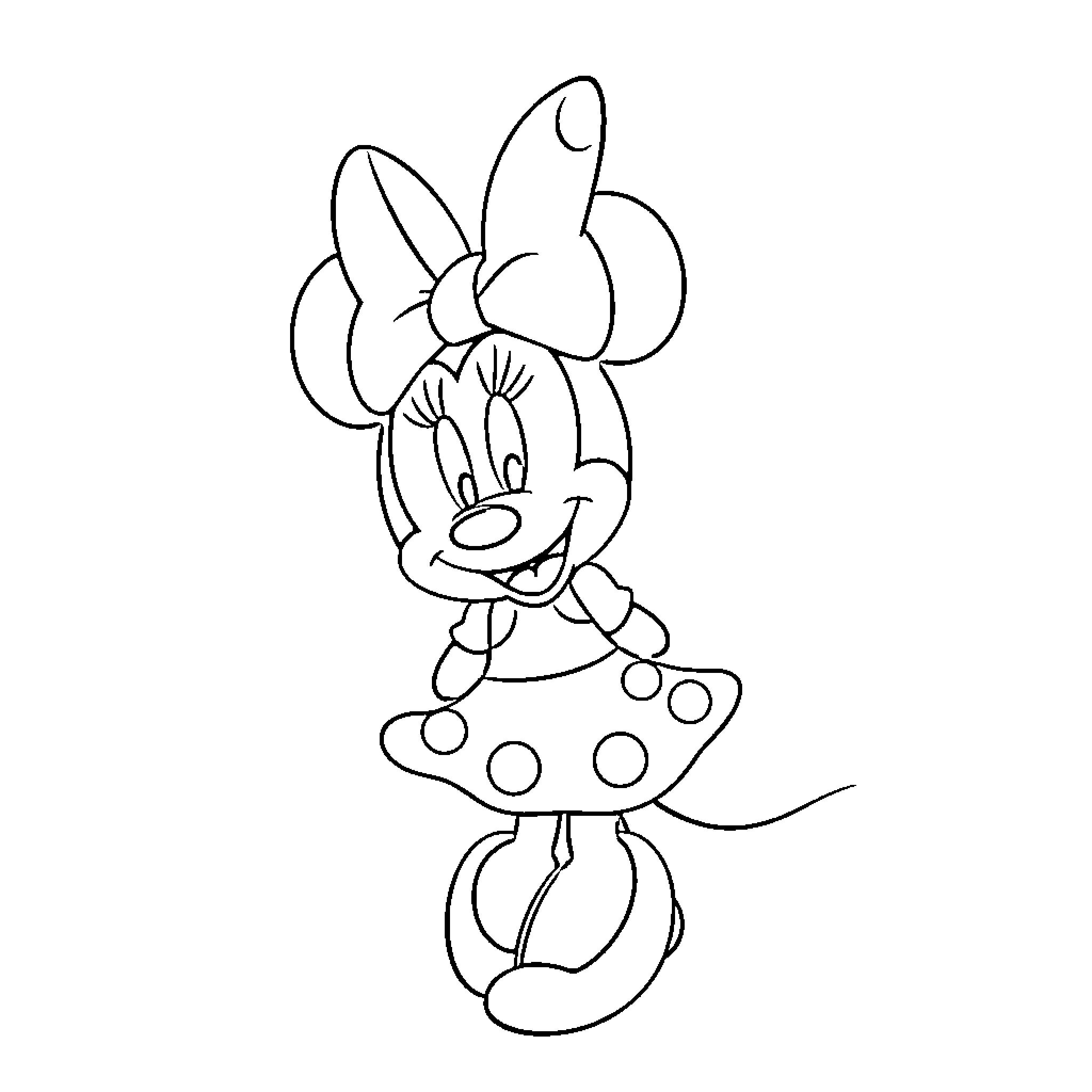 Minnie Mouse in a Playful Pose Coloring Page (free black-and-white line drawing printable PDF for all, from beginners to advanced learners, including children, teens, adults, and seniors)
