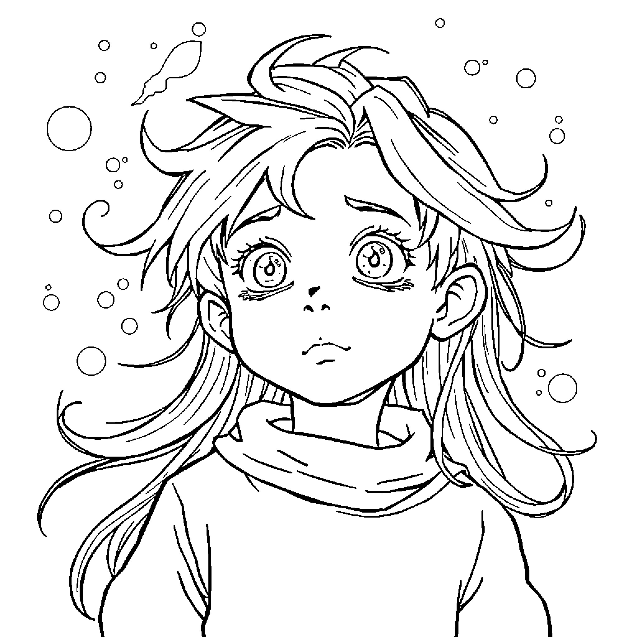 Boy with expressive facial features and flowing hair Coloring Page (free black-and-white line drawing printable PDF for all, from beginners to advanced learners, including children, teens, adults, and seniors)