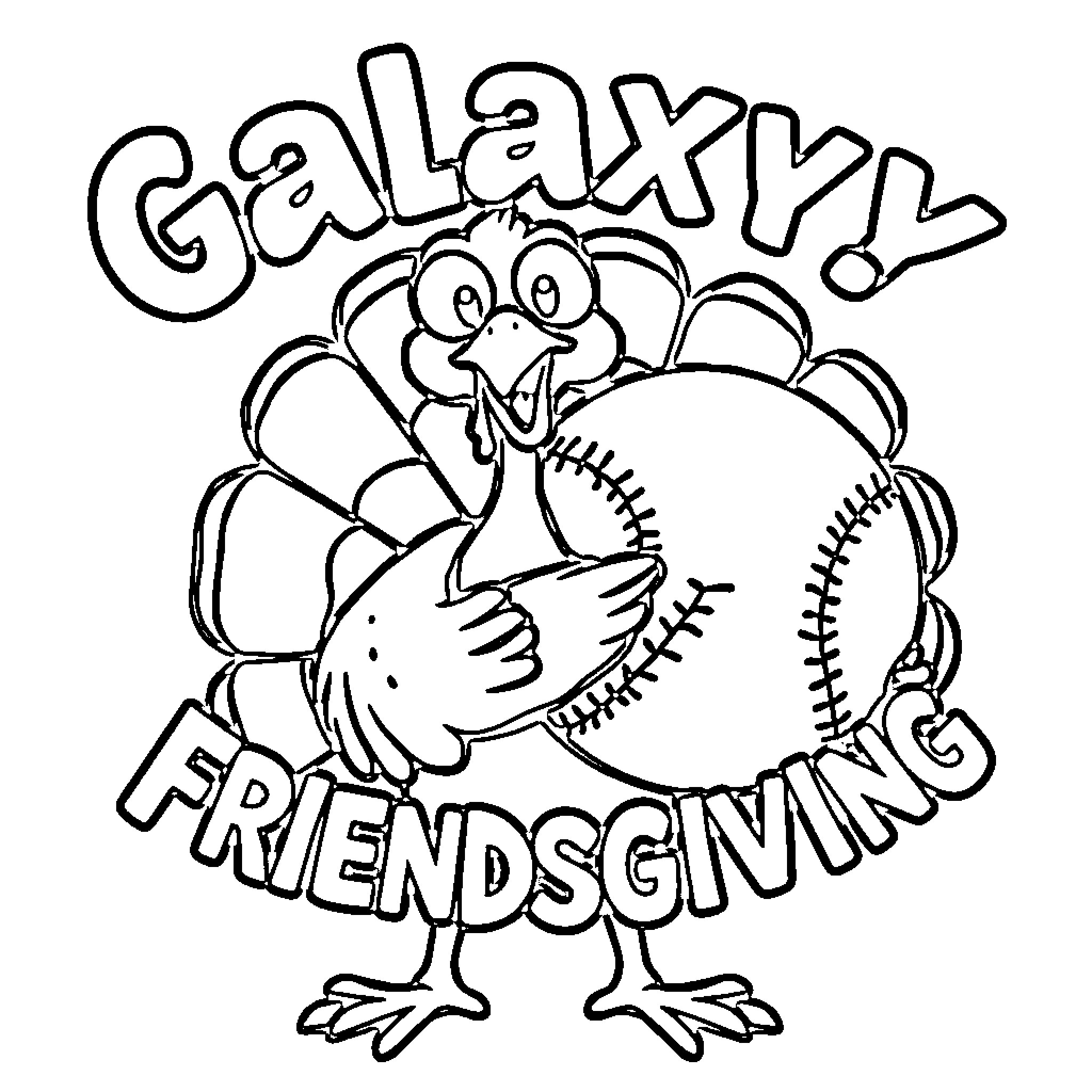 Turkey with baseball playing in the park Coloring Page (free black-and-white line drawing printable PDF for all, from beginners to advanced learners, including children, teens, adults, and seniors)