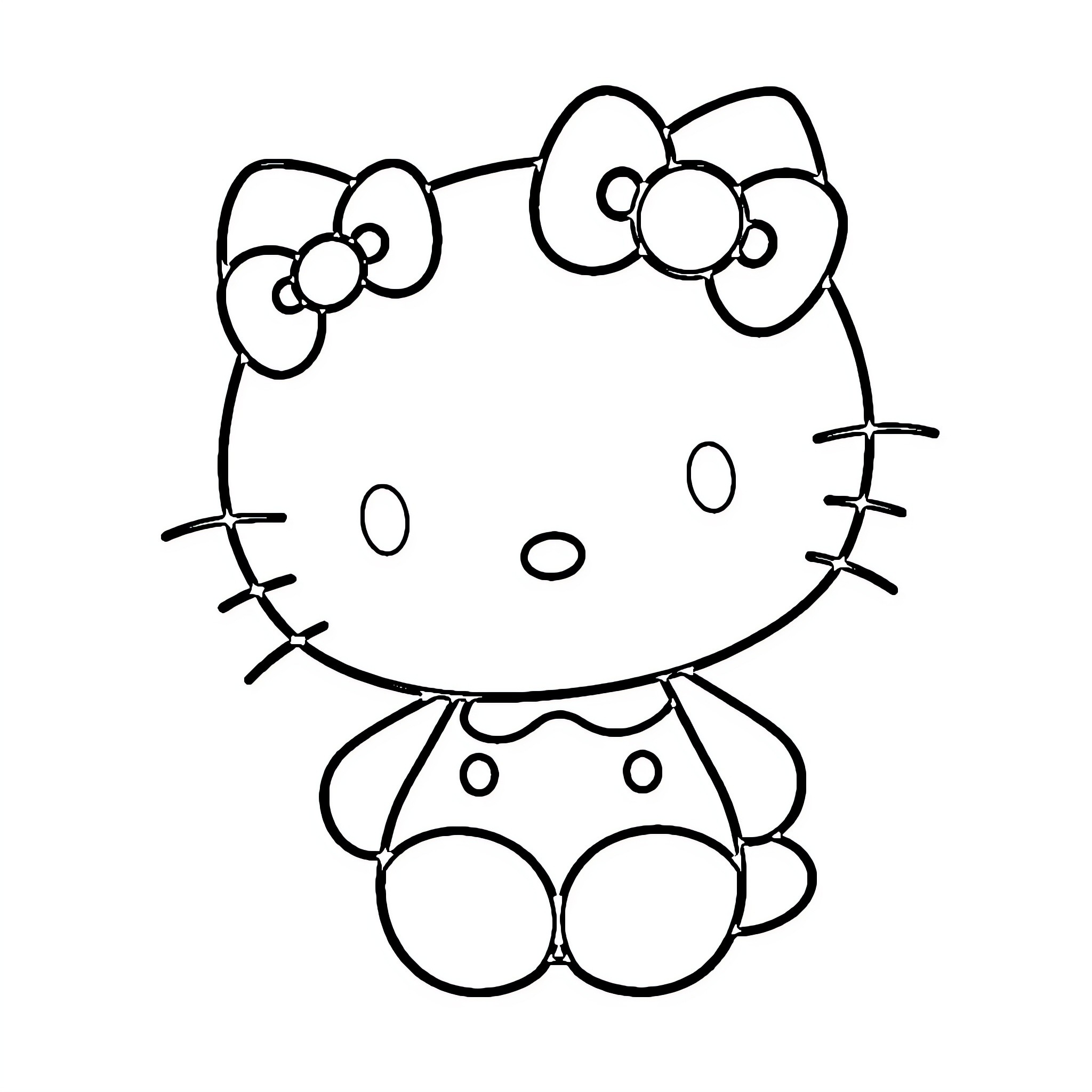 Hello Kitty sitting and smiling Coloring Page (free black-and-white line drawing printable PDF for all, from beginners to advanced learners, including children, teens, adults, and seniors)