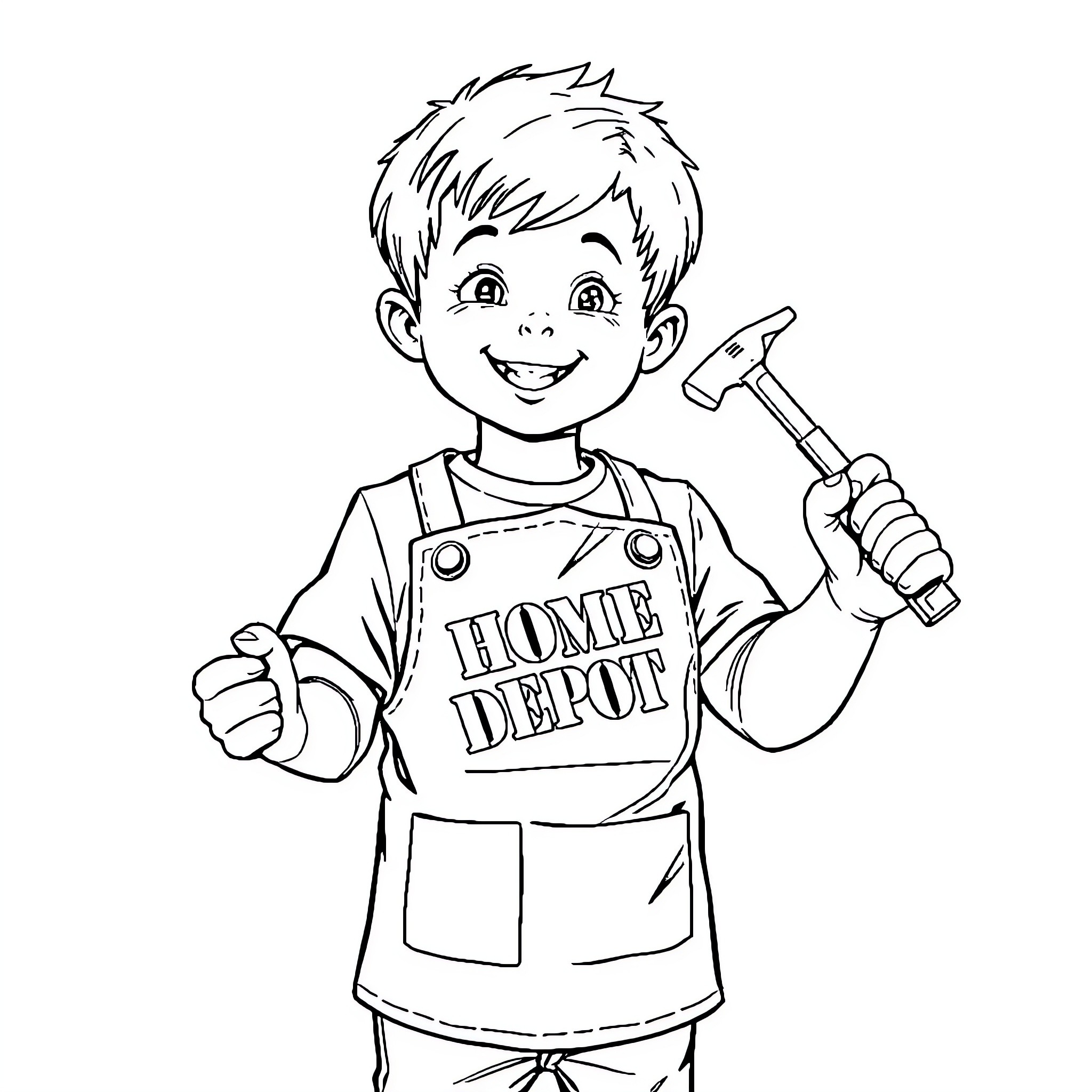 Child Helping with Home Improvement Coloring Page (free black-and-white line drawing printable PDF for all, from beginners to advanced learners, including children, teens, adults, and seniors)