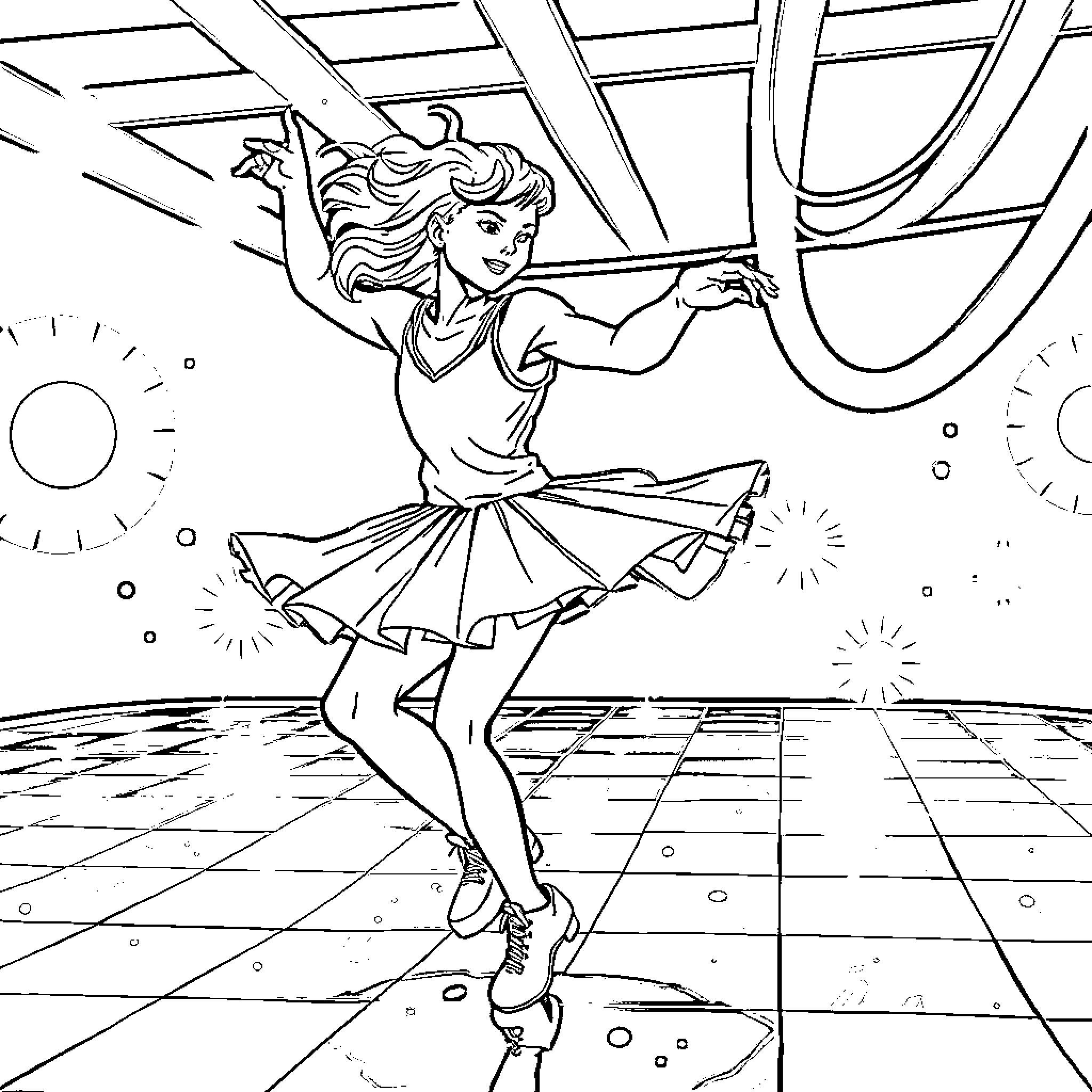 Footballeur dancing gracefully in the spotlight Coloring Page (free black-and-white line drawing printable PDF for all, from beginners to advanced learners, including children, teens, adults, and seniors)