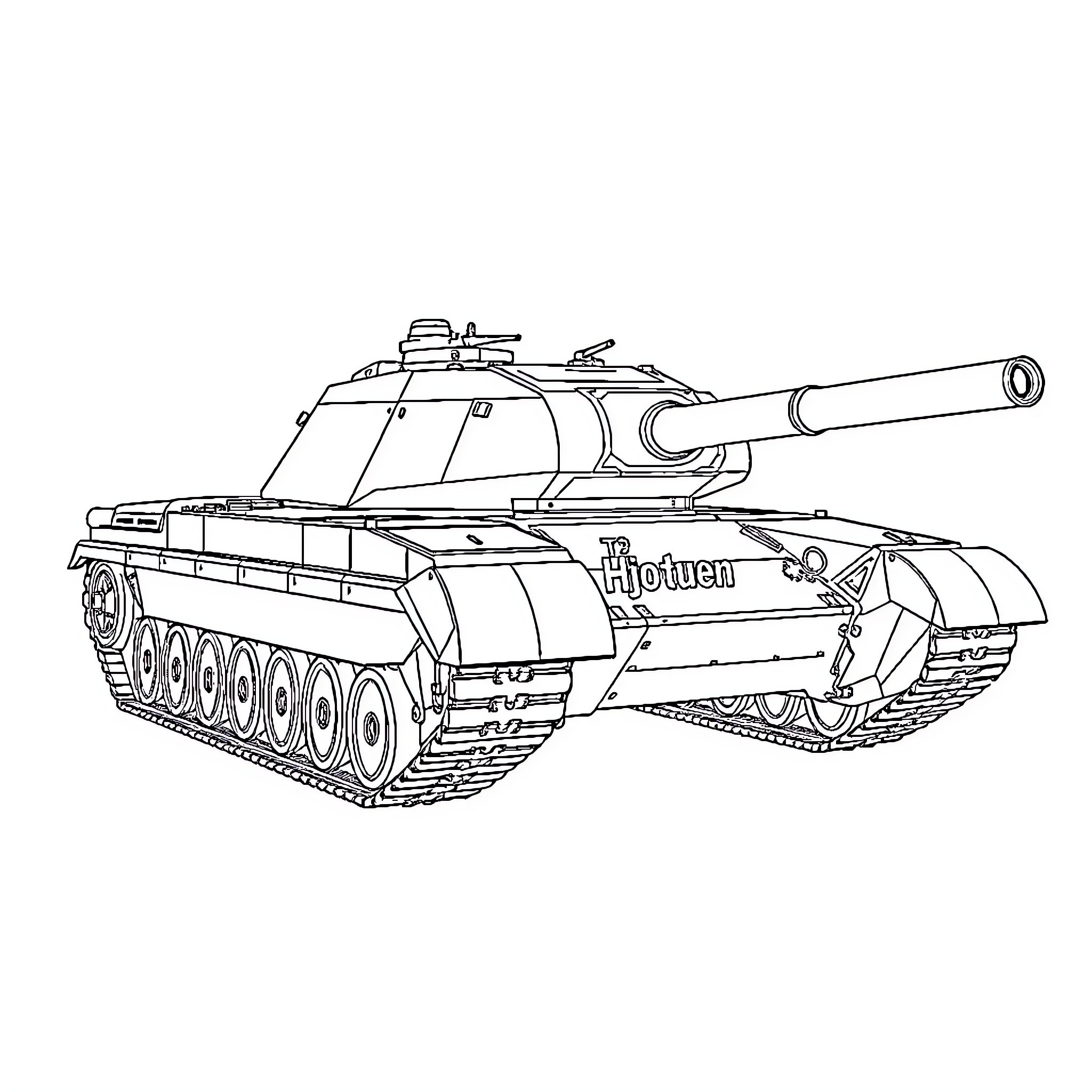 T72 Tank in combat-ready stance Coloring Page (free black-and-white line drawing printable PDF for all, from beginners to advanced learners, including children, teens, adults, and seniors)