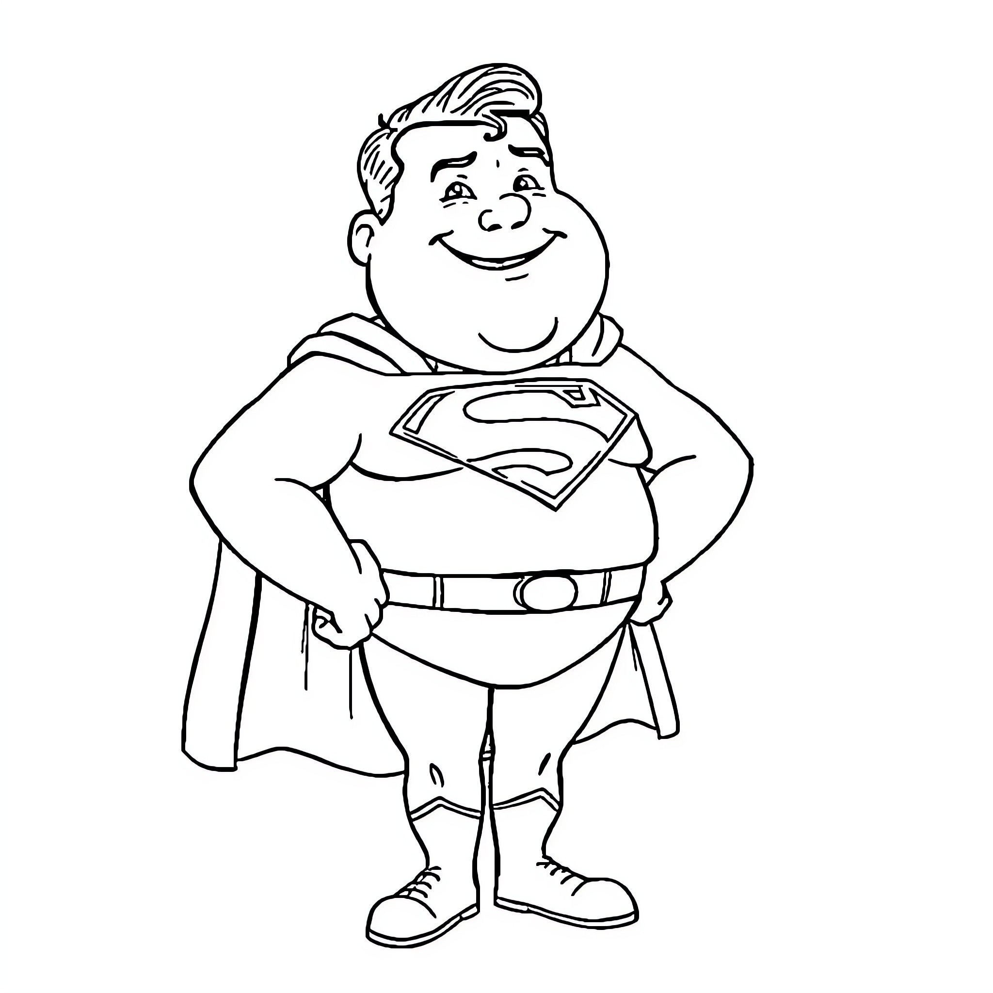 Superman's Heroic Pose and Confident Expression Coloring Page (free black-and-white line drawing printable PDF for all, from beginners to advanced learners, including children, teens, adults, and seniors)
