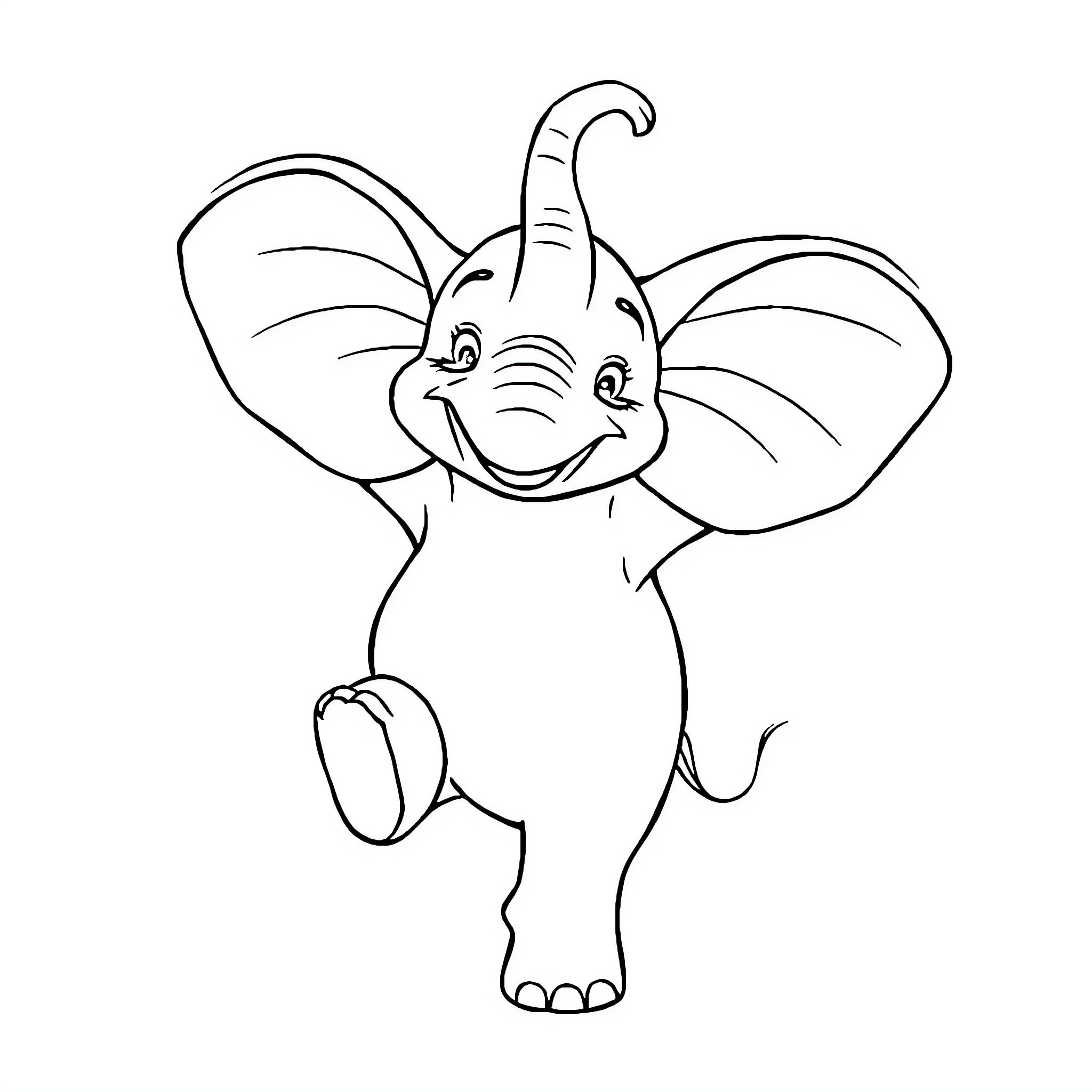 Elephant playing joyfully Coloring Page (free black-and-white line drawing printable PDF for all, from beginners to advanced learners, including children, teens, adults, and seniors)