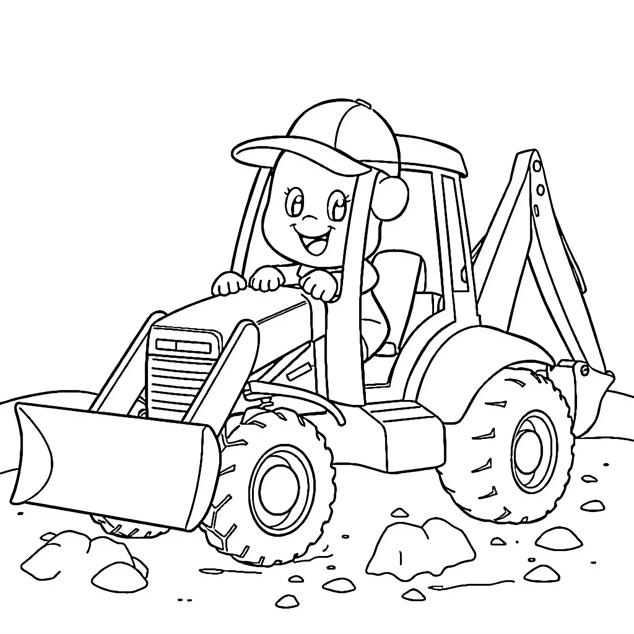 Bluey driving a cheerful construction vehicle Coloring Page (free black-and-white line drawing printable PDF for all, from beginners to advanced learners, including children, teens, adults, and seniors)