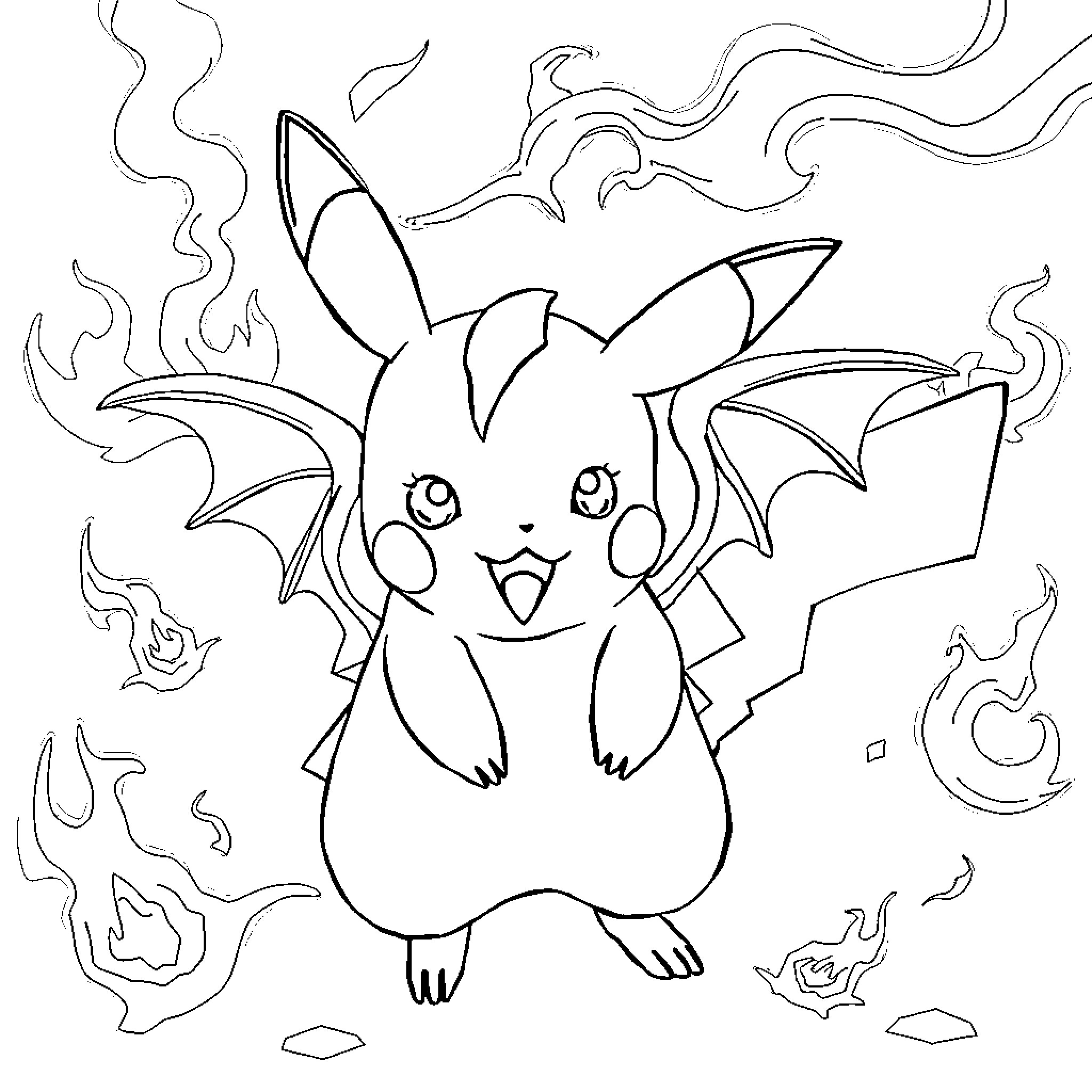 Pokémon creature casting magical spells Coloring Page (free black-and-white line drawing printable PDF for all, from beginners to advanced learners, including children, teens, adults, and seniors)
