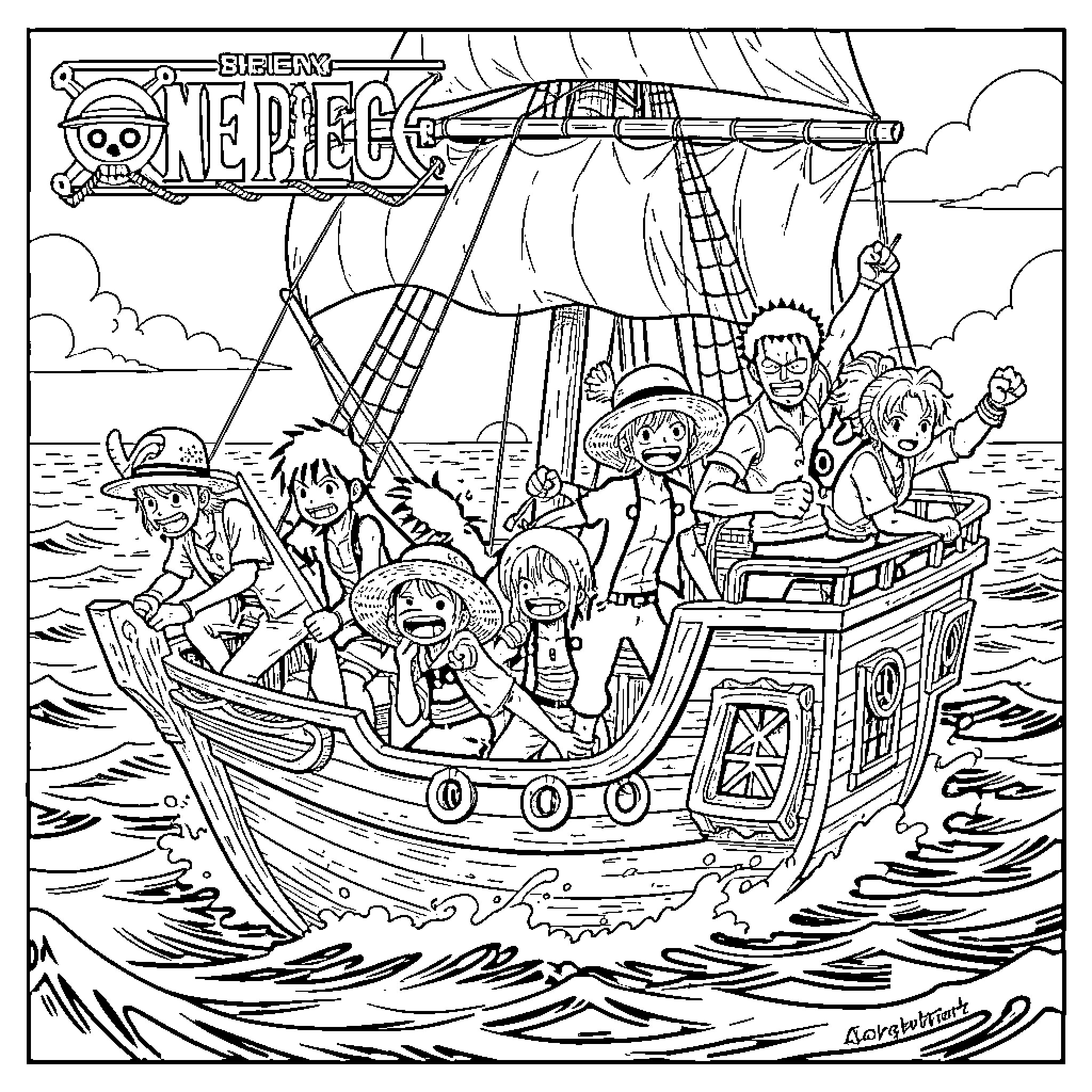 Peace and Adventure on the High Seas Coloring Page (free black-and-white line drawing printable PDF for all, from beginners to advanced learners, including children, teens, adults, and seniors)