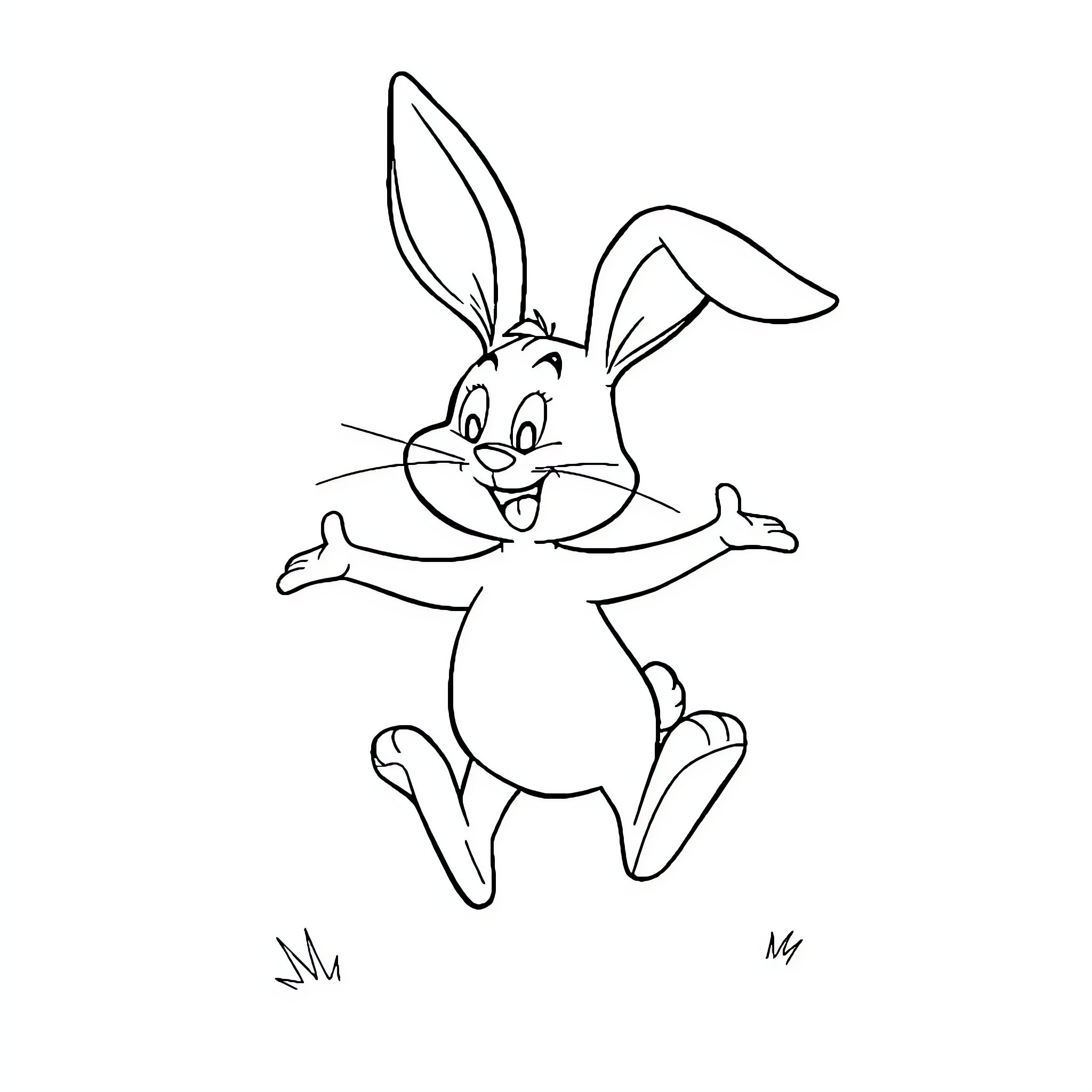 Bunny jumping with joy Coloring Page (free black-and-white line drawing printable PDF for all, from beginners to advanced learners, including children, teens, adults, and seniors)