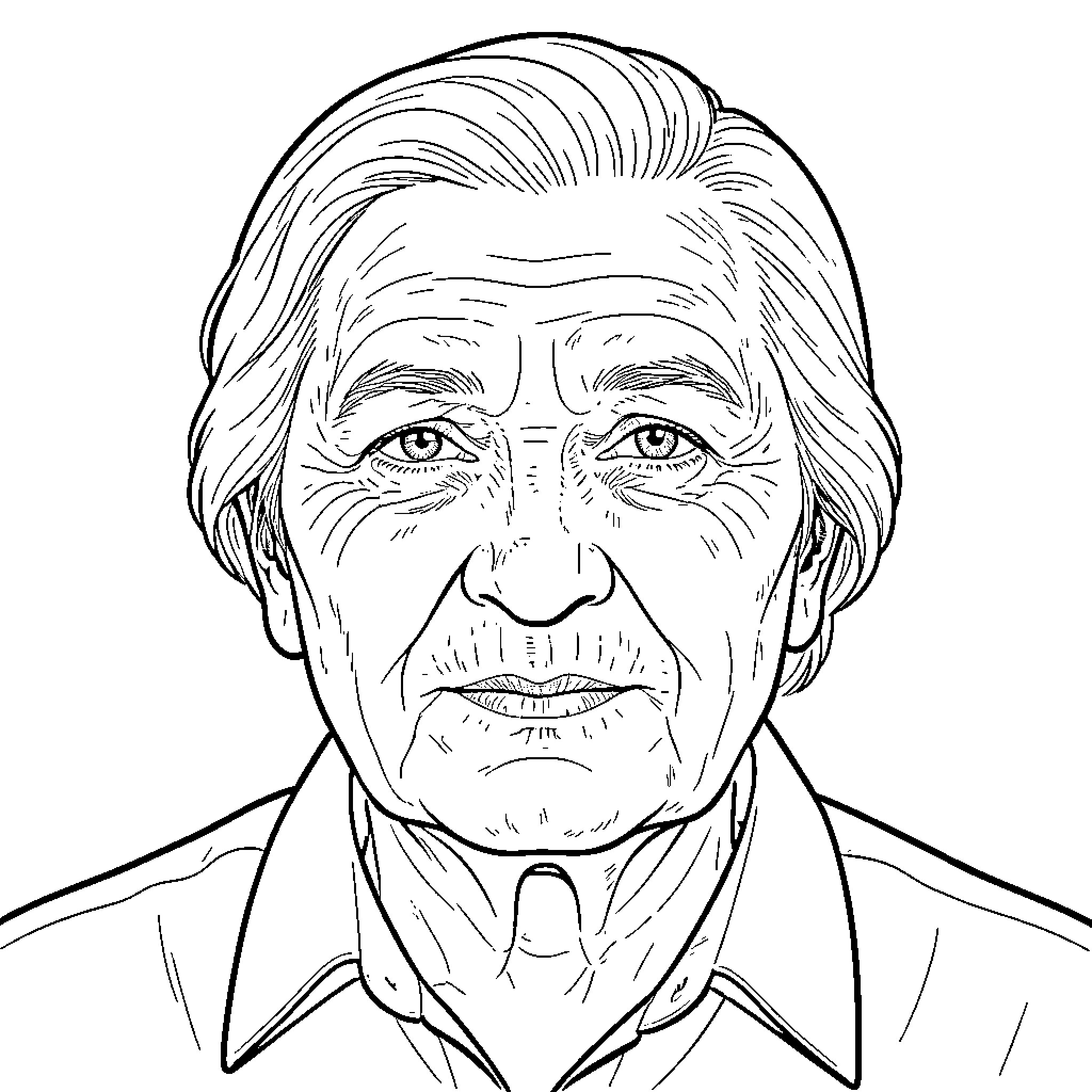 Age of Wisdom: Portrait of an Elderly Gentleman Coloring Page (free black-and-white line drawing printable PDF for all, from beginners to advanced learners, including children, teens, adults, and seniors)