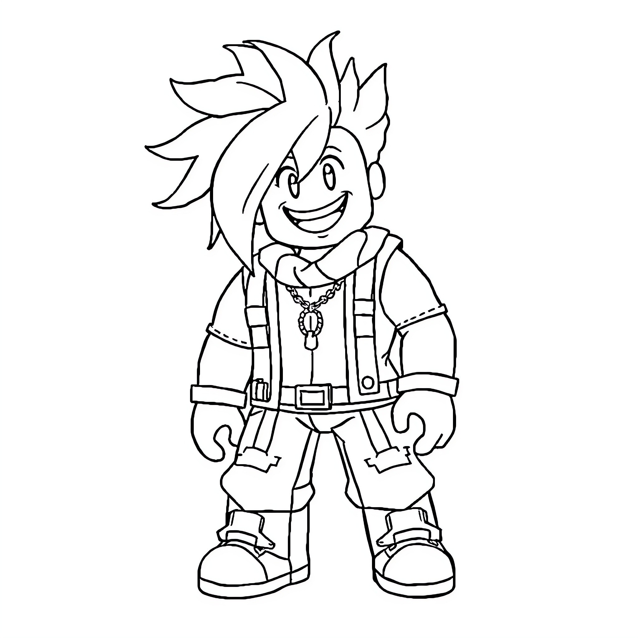 Roblox Character with Unique Outfit and Hairstyle Coloring Page (free black-and-white line drawing printable PDF for all, from beginners to advanced learners, including children, teens, adults, and seniors)