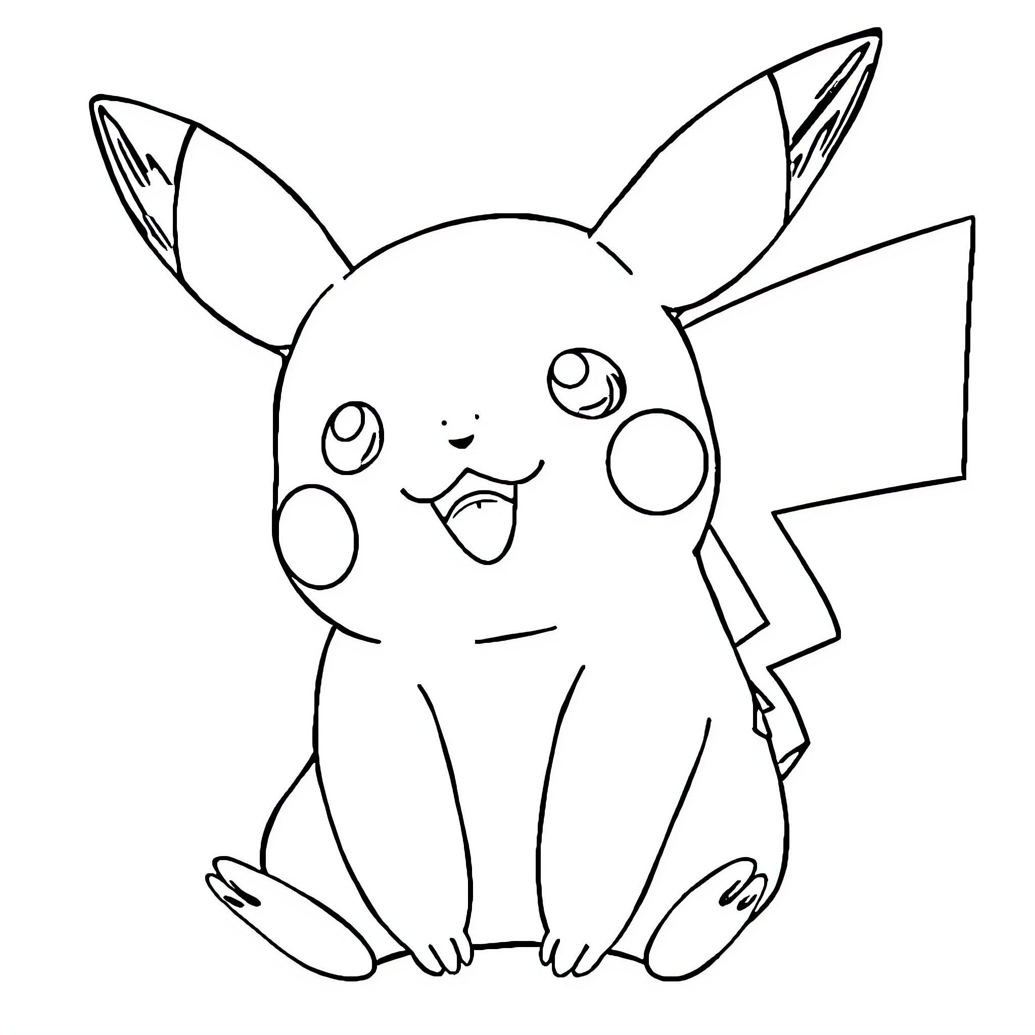Pikachu smiling and waving in a simple illustration Coloring Page (free black-and-white line drawing printable PDF for all, from beginners to advanced learners, including children, teens, adults, and seniors)