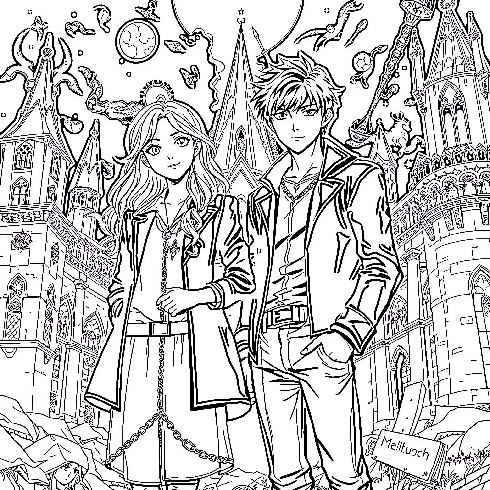Clary's Enchanting Fantasy Adventure Coloring Page (free black-and-white line drawing printable PDF for all, from beginners to advanced learners, including children, teens, adults, and seniors)